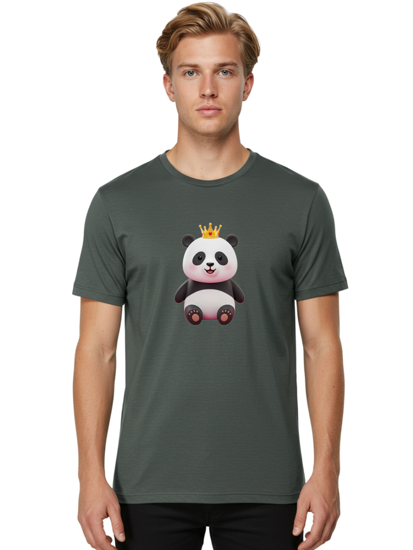 Panda-With-Gold-Crown-1 Men'S Graphic Tee, 100% Cotton, Comfortable Casual Summer Wear, Machine Washable, Cartoon Panda, Cute Panda, Panda Bear, King Panda, Crowned Animal, Regal Creature, Adorable Cartoon Character, Funny Animal, Royalty, Bae617