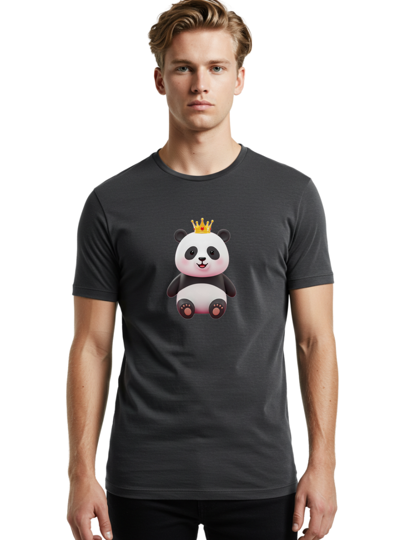 Panda-With-Gold-Crown-1 Men'S Graphic Tee, 100% Cotton, Comfortable Casual Summer Wear, Machine Washable, Cartoon Panda, Cute Panda, Panda Bear, King Panda, Crowned Animal, Regal Creature, Adorable Cartoon Character, Funny Animal, Royalty, Bae617