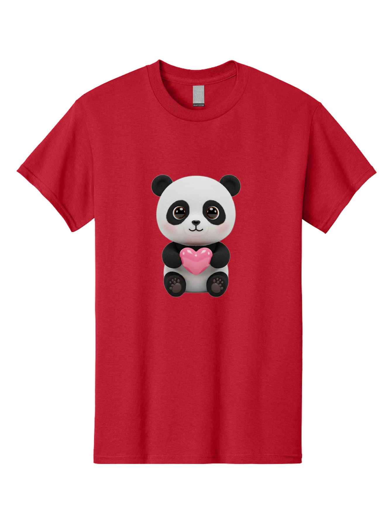Panda-With-Heart Men'S Graphic Tee, 100% Cotton, Comfortable Casual Summer Wear, Machine Washable, Kawaii Panda Bear, Cute Cartoon Character, Pink Heart Symbol, Adorable Illustration, Love And Affection, Digital Art, Heartwarming Scene, Bae621