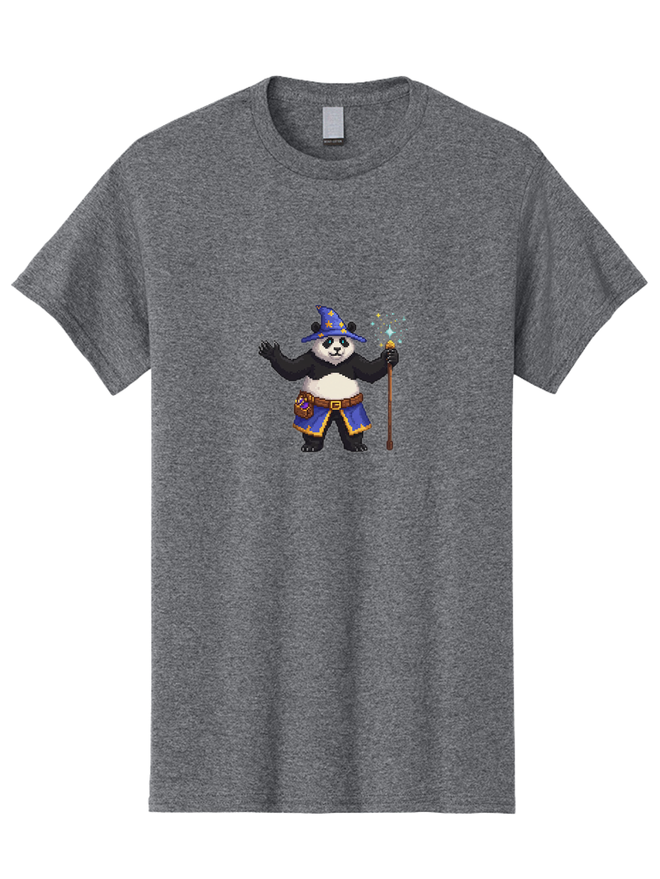 Panda-Wizard-2 Men'S Graphic Tee, 100% Cotton, Comfortable Casual Summer Wear, Machine Washable, Pixel Art, Panda Bear, Wizard Hat, Magic Wand, Fantasy Character, Pixelated Illustration, Cartoon Style, Magical Creature, Blue Robes, Bae623