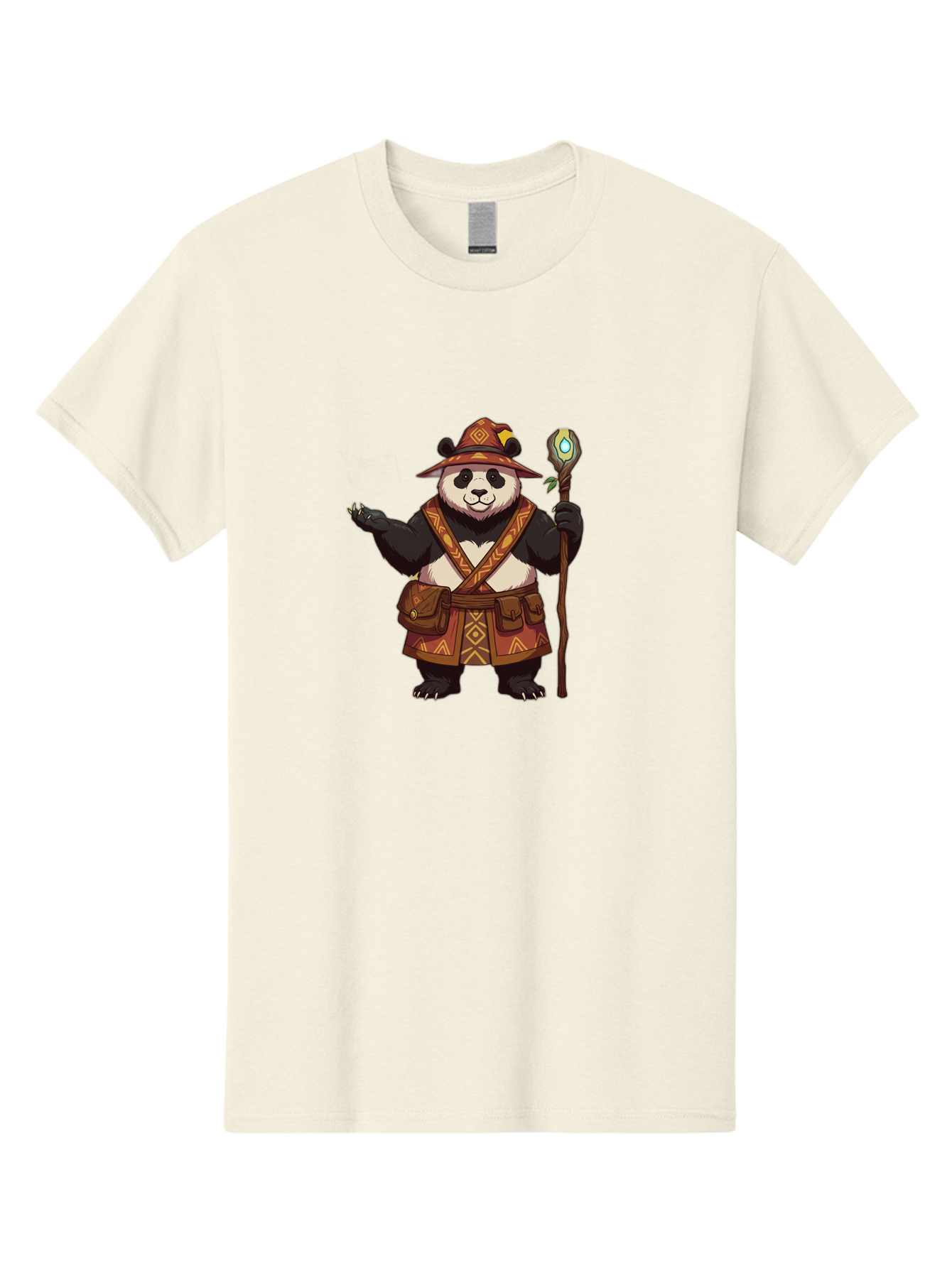 Panda-Wizard-3 Men'S Graphic Tee, 100% Cotton, Comfortable Casual Summer Wear, Machine Washable, Cartoon Panda, Adventurer Outfit, Fantasy Character, Magical Staff, Tribal Patterns, Mystical Powers, Cute Bear, Fantasy Art, Cartoon Character Bae624