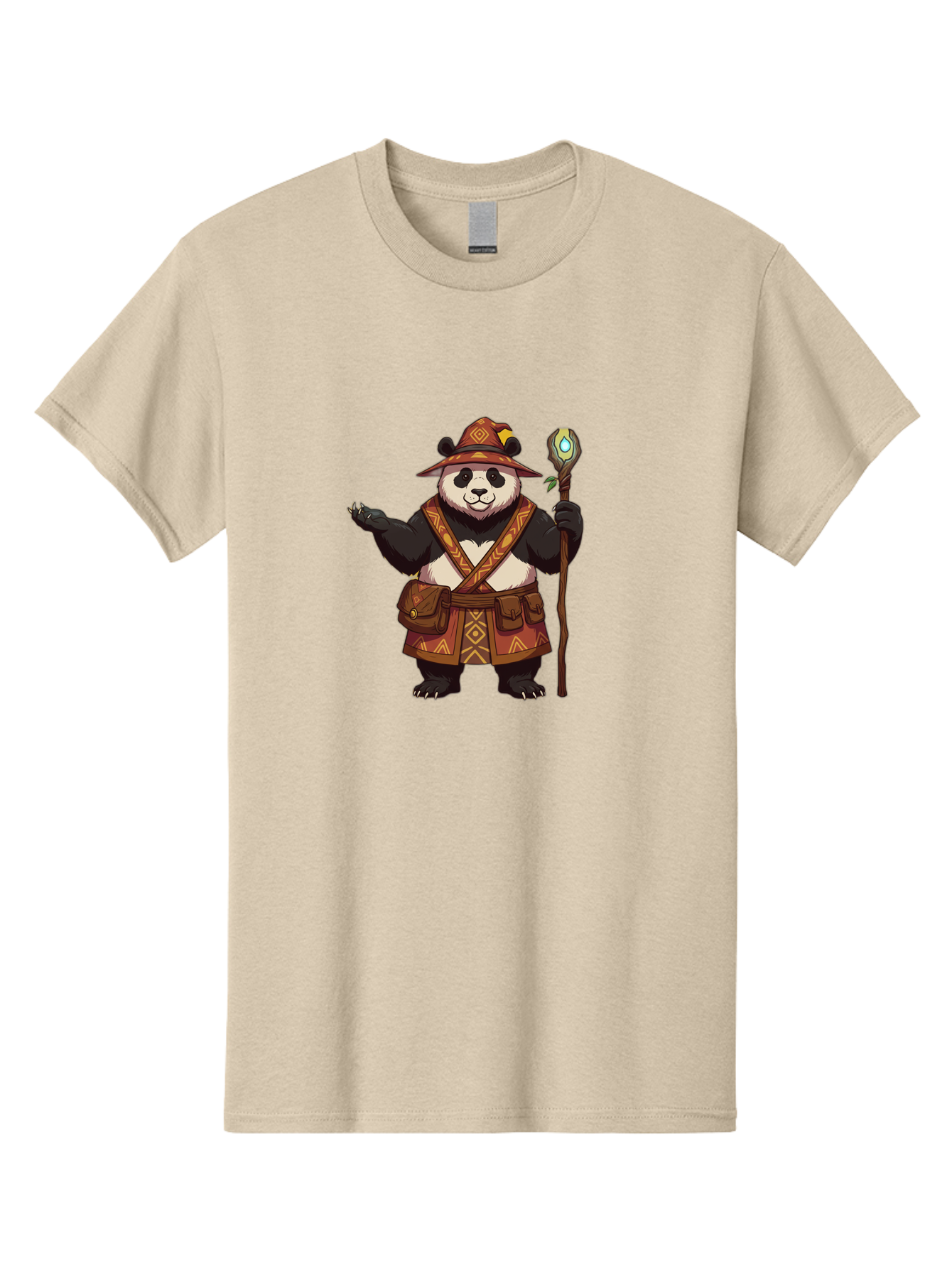 Panda-Wizard-3 Men'S Graphic Tee, 100% Cotton, Comfortable Casual Summer Wear, Machine Washable, Cartoon Panda, Adventurer Outfit, Fantasy Character, Magical Staff, Tribal Patterns, Mystical Powers, Cute Bear, Fantasy Art, Cartoon Character Bae624