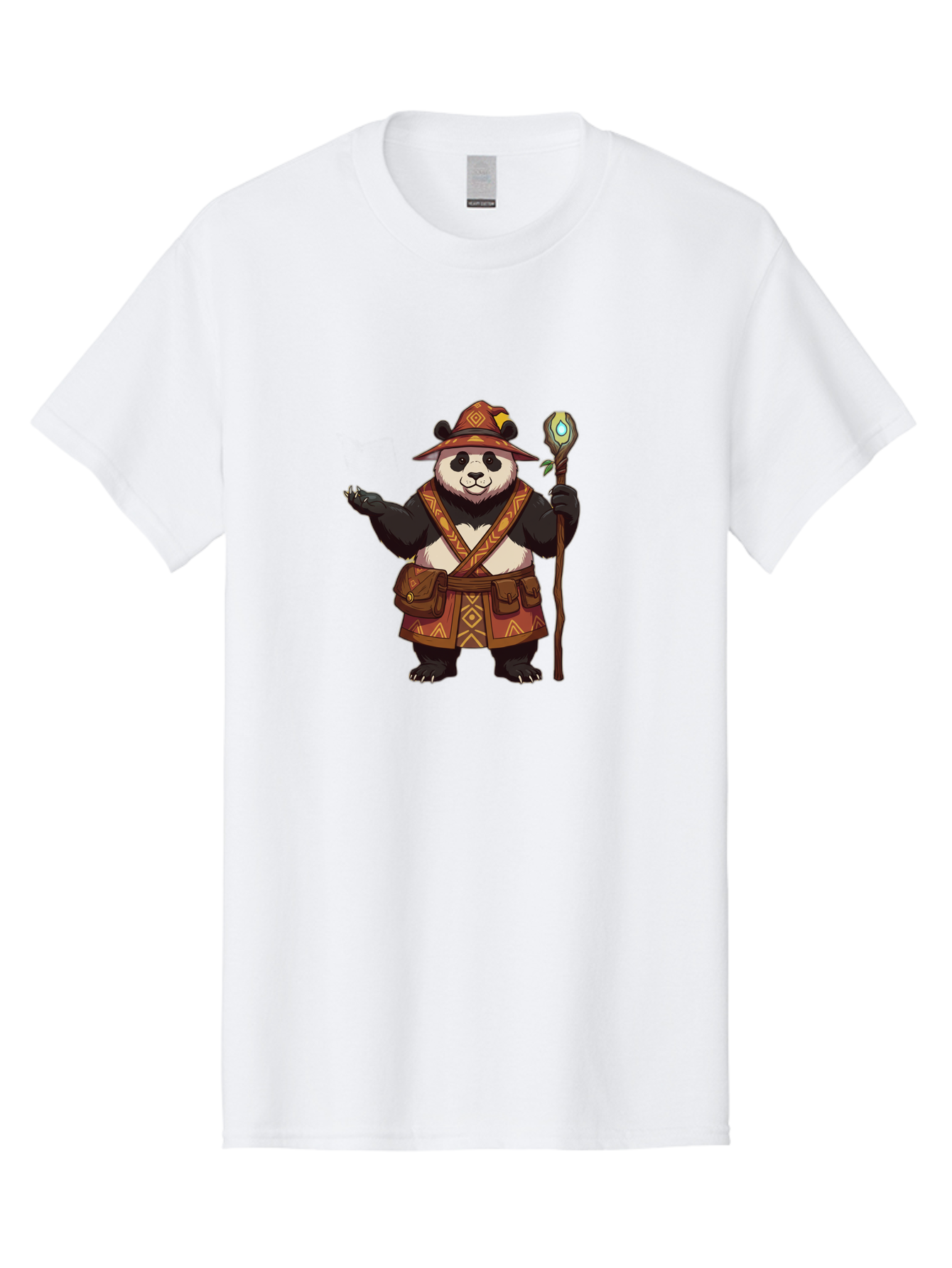 Panda-Wizard-3 Men'S Graphic Tee, 100% Cotton, Comfortable Casual Summer Wear, Machine Washable, Cartoon Panda, Adventurer Outfit, Fantasy Character, Magical Staff, Tribal Patterns, Mystical Powers, Cute Bear, Fantasy Art, Cartoon Character Bae624