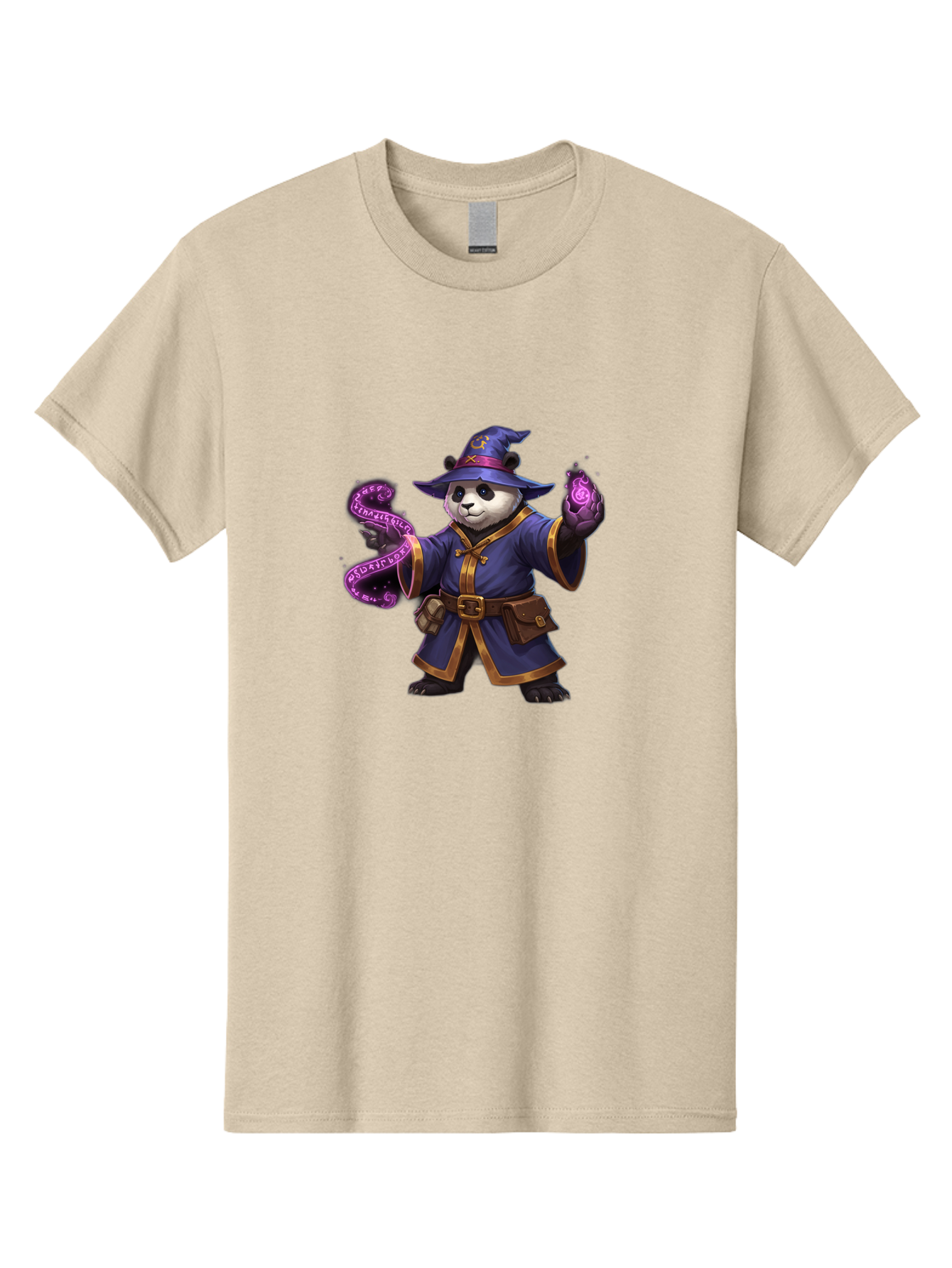 Panda-Wizard Men'S Graphic Tee, 100% Cotton, Comfortable Casual Summer Wear, Machine Washable, Cartoon Panda Wizard, Magic Spell, Mystical Creature, Fantasy Art, Purple Magic, Wizard Robe, Gold Trim, Mystical Symbols, Adorable Panda, Bae625