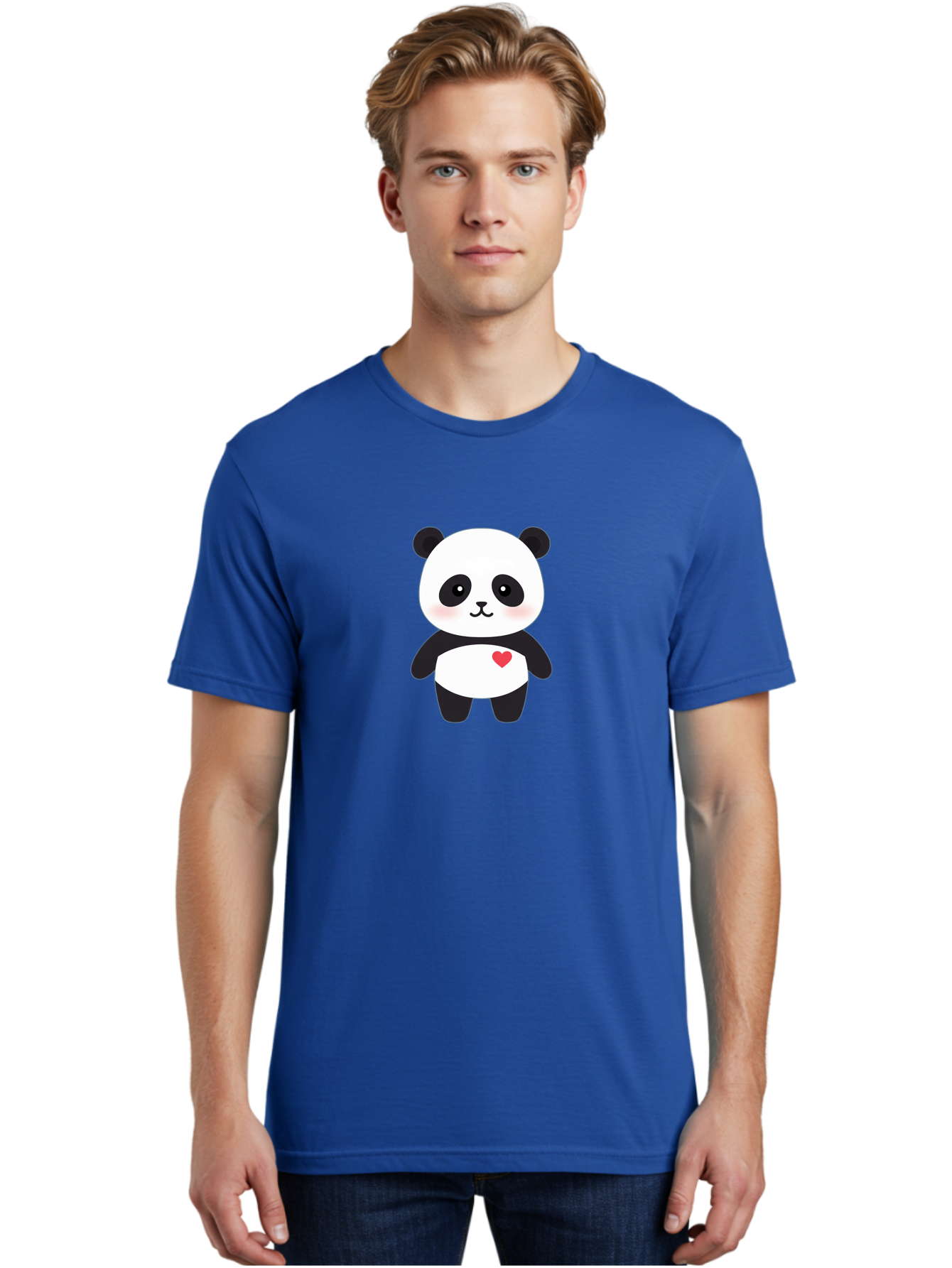 Panda Men'S Graphic Tee, 100% Cotton, Comfortable Casual Summer Wear, Machine Washable, Cute Cartoon Panda, Adorable Illustration, Sweet Panda Bear, Heart On Belly, Kawaii Character, Black And White Panda, Cartoon Love, Sweet Illustration, Bae626