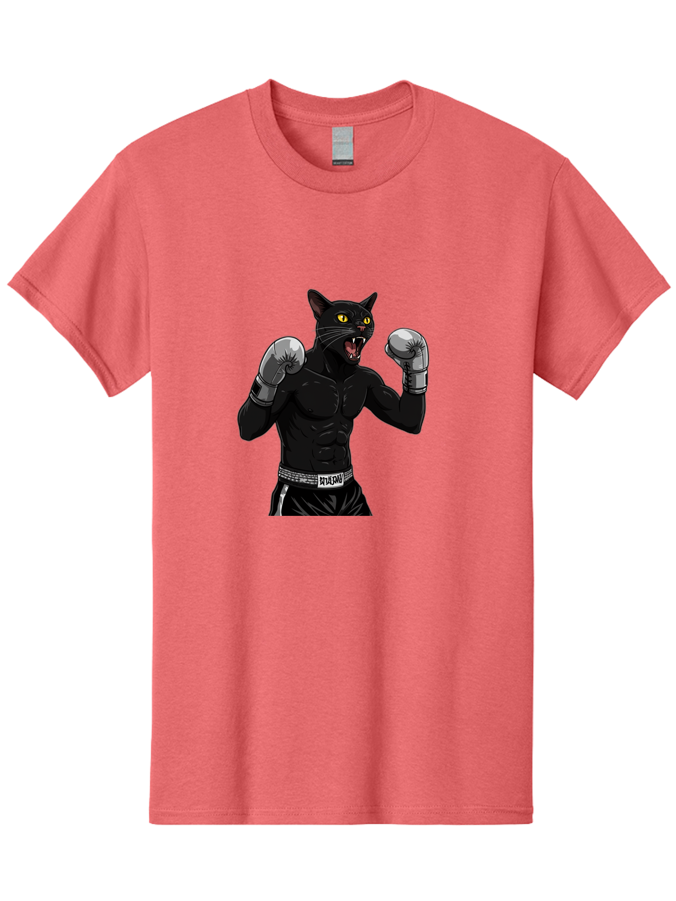 Panther-Boxing Men'S Graphic Tee, 100% Cotton, Comfortable Casual Summer Wear, Machine Washable, Boxing Cat, Muscular Cat, Black Panther, Cat With Boxing Gloves, Fight Mode, Riptide, Feline Boxer, Intense Expression, Cartoon Character Bae627