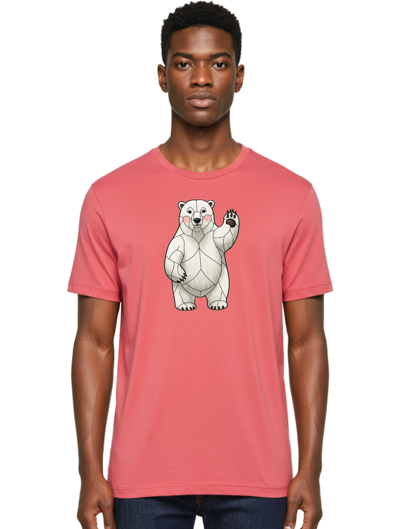 Paper-Polar-Bear-1 Men'S Graphic Tee, 100% Cotton, Comfortable Casual Summer Wear, Machine Washable, Paper Craft Polar Bear, Origami Bear, White Bear, Cartoon Bear, Friendly Bear, Waving Bear, Folded Paper Art, Cute Bear, Playful Bear, Bae628