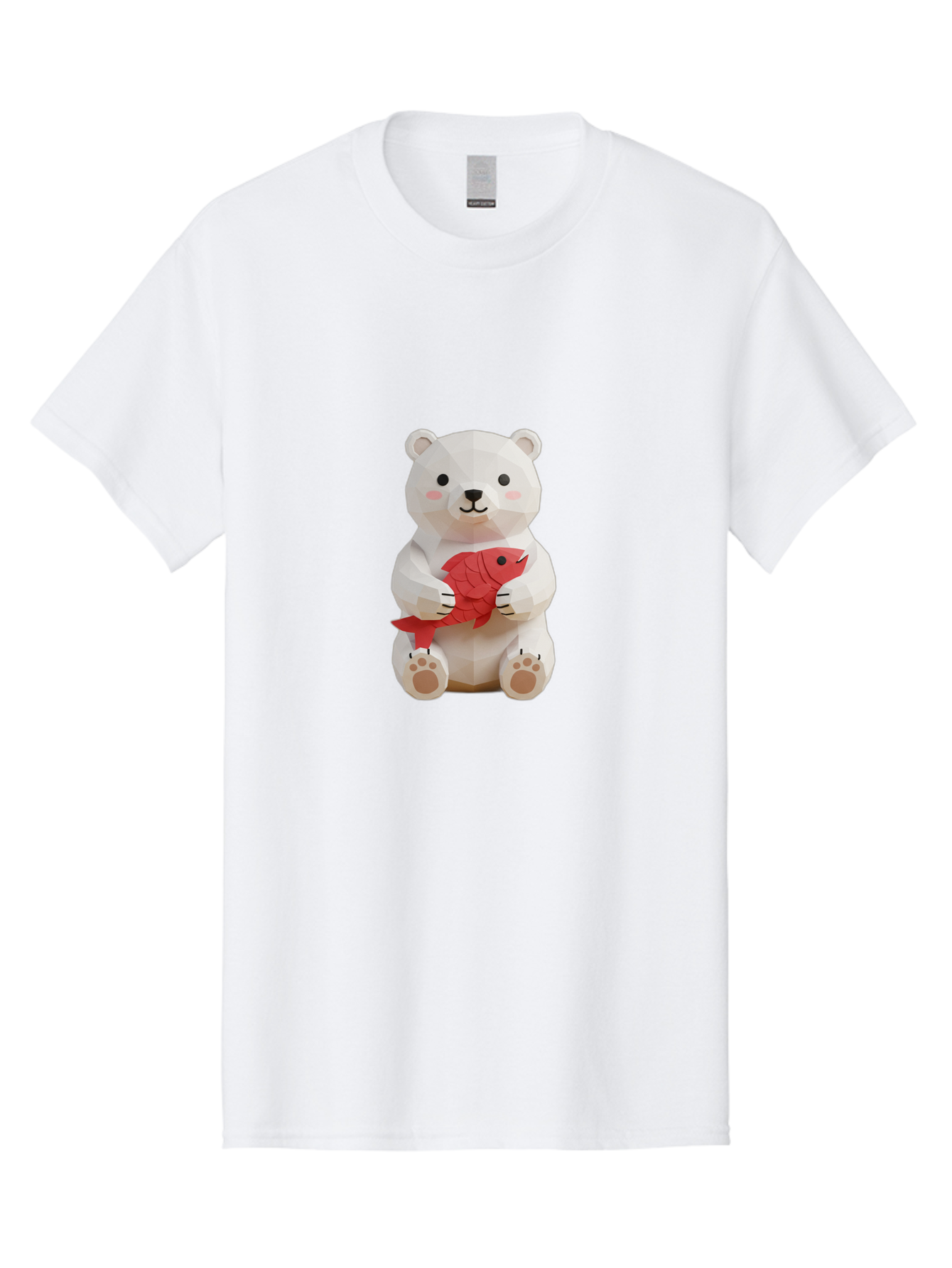 Paper-Polar-Bear Men'S Graphic Tee, 100% Cotton, Comfortable Casual Summer Wear, Machine Washable, White Polar Bear, Cute Cartoon, Red Fish, Kawaii Animals, Playful Illustration, 3D Art, Digital Character, Adorable, Holding Fish Bae629