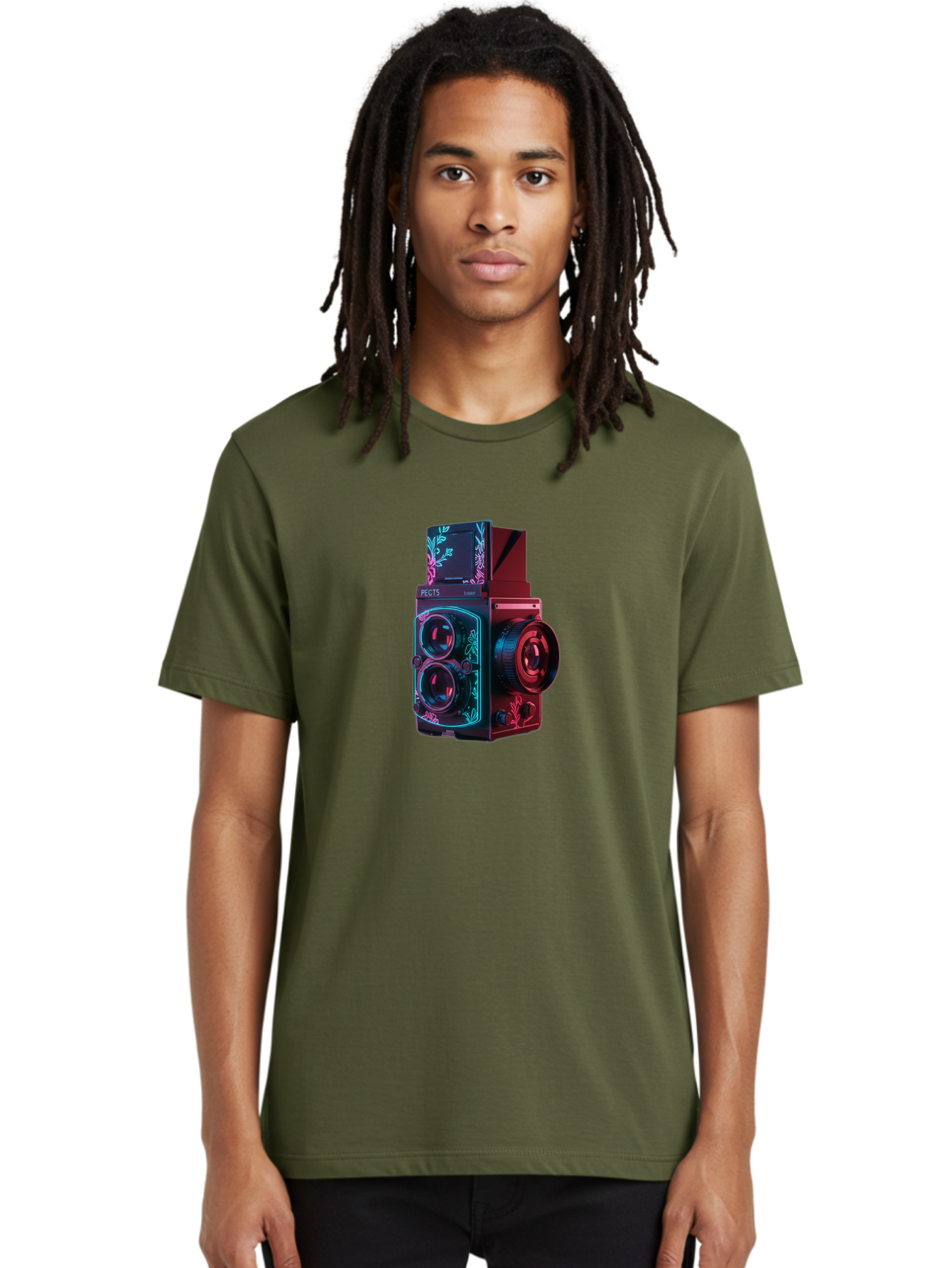 Pects-Lumary Men'S Graphic Tee, 100% Cotton, Comfortable Casual Summer Wear, Machine Washable, Pects Lumary Camera, Professional Photography, Neon Lights, Futuristic Design, Camera Equipment, Floral Patterns, Vibrant Colors, Photography Gear, Bae631