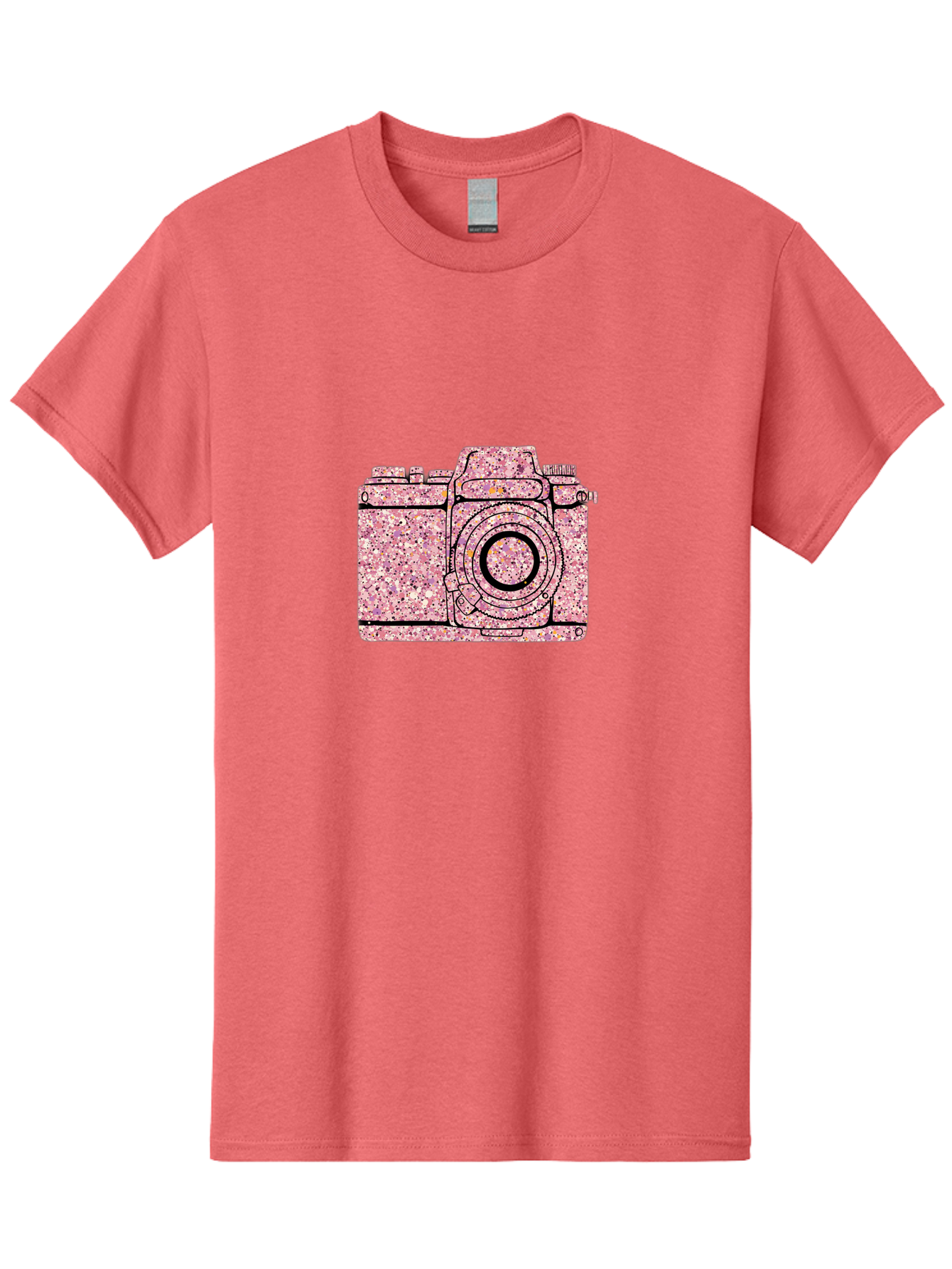 Pink-Camera Men'S Graphic Tee, 100% Cotton, Comfortable Casual Summer Wear, Machine Washable, Pink Camera Illustration, Digital Camera, Photography Equipment, Speckled Texture, Pink And Black Design, Camera, Photography Bae632
