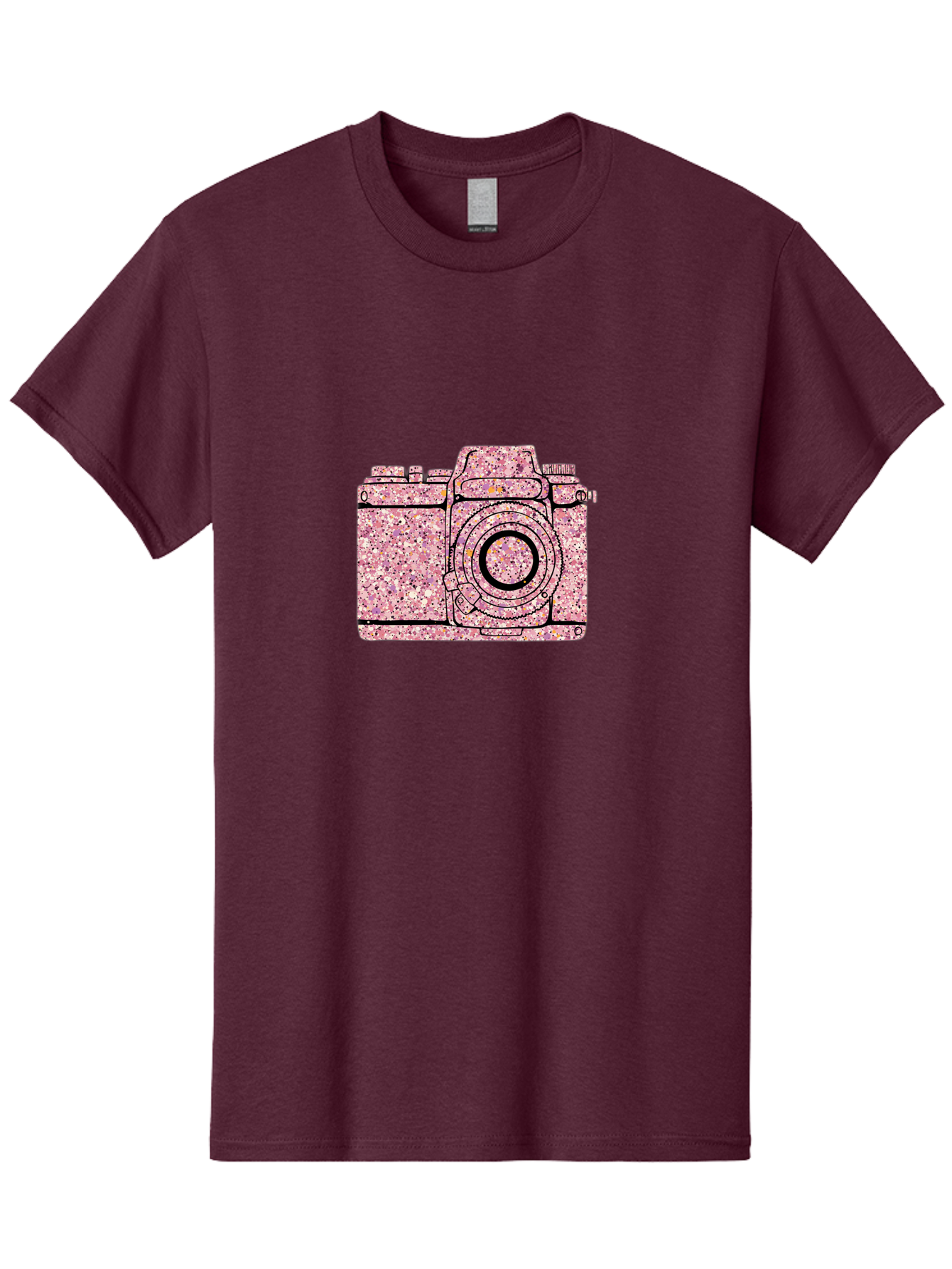 Pink-Camera Men'S Graphic Tee, 100% Cotton, Comfortable Casual Summer Wear, Machine Washable, Pink Camera Illustration, Digital Camera, Photography Equipment, Speckled Texture, Pink And Black Design, Camera, Photography Bae632