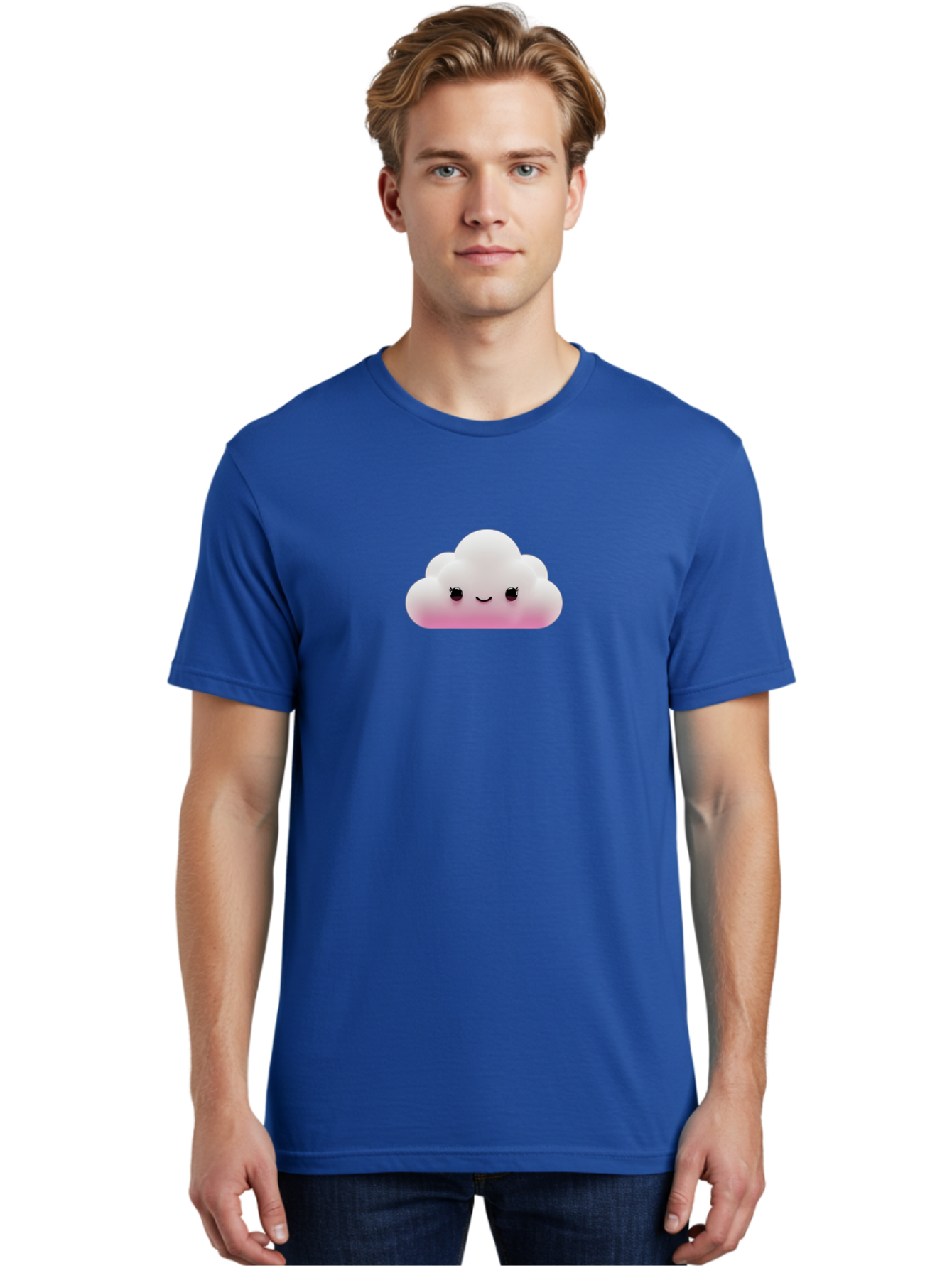 Pink-Cloud-1 Men'S Graphic Tee, 100% Cotton, Comfortable Casual Summer Wear, Machine Washable, Cute Cloud, Cartoon Character, Smiling Face, Fluffy Cloud, Soft Pink, Whimsical Design, Kawaii Art, Digital Illustration, Happy Cloud Bae633
