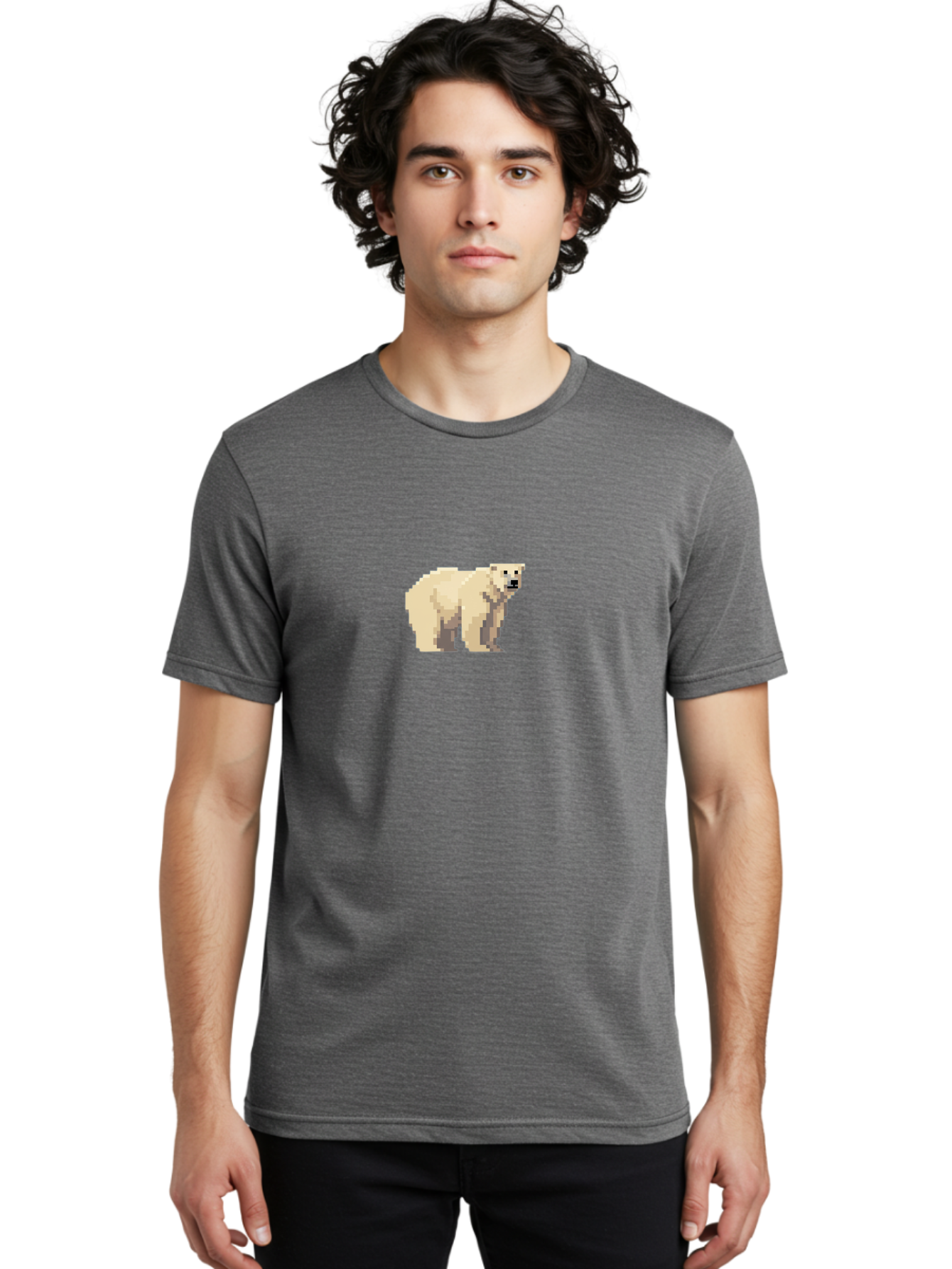 Pixel-Polar-Bear Men'S Graphic Tee, 100% Cotton, Comfortable Casual Summer Wear, Machine Washable, Pixel Art, Polar Bear, White Bear, Arctic Animal, Cartoon Style, Pixelated Graphics, Wildlife Illustration, Digital Art, Retro Aesthetic, Bae636