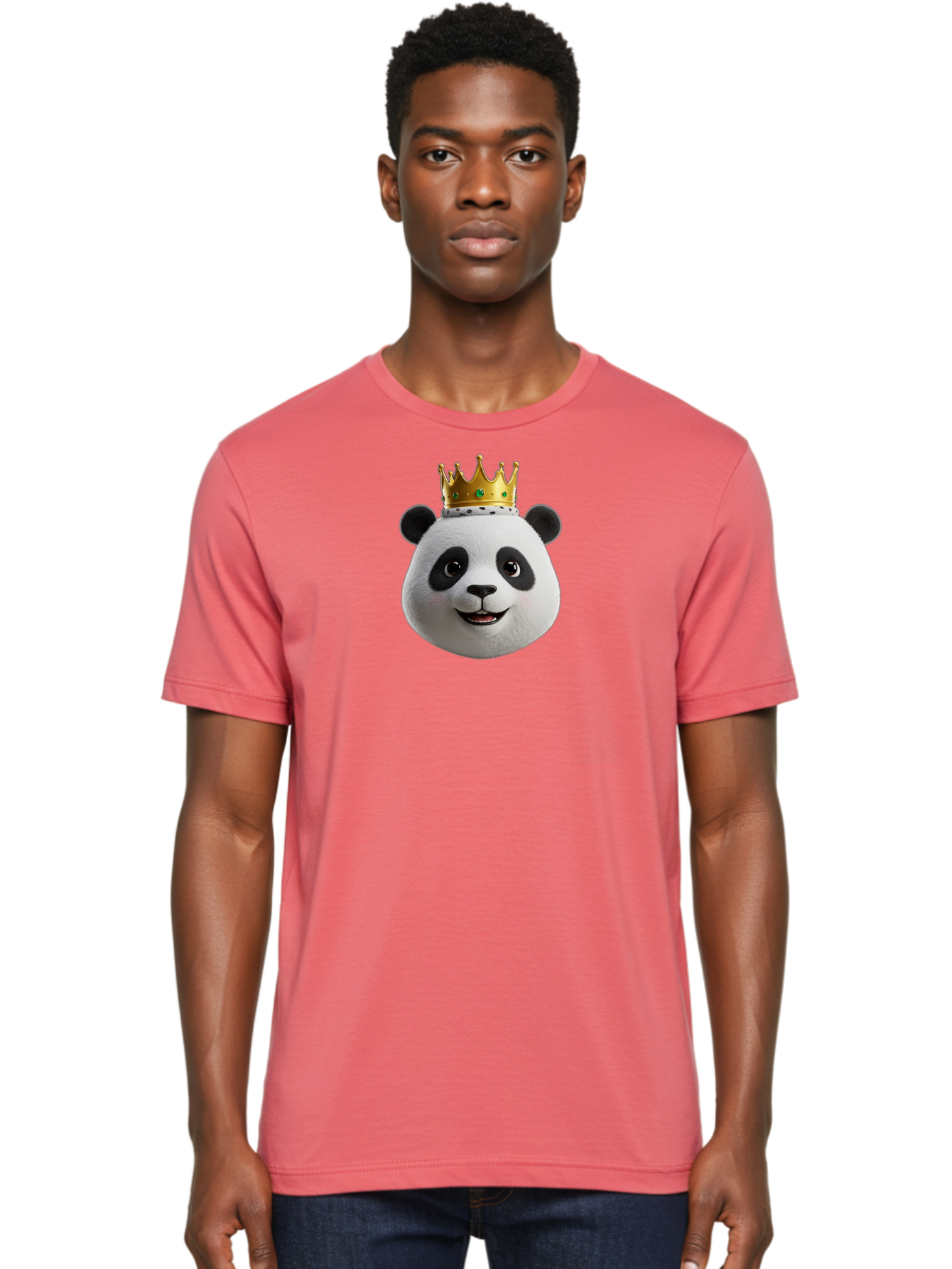 Po Men'S Graphic Tee, 100% Cotton, Comfortable Casual Summer Wear, Machine Washable, Kung Fu Panda, Po'S Face, Cartoon Panda, Crown Icon, Royal Treatment, Animated Character, Adorable Expression, Funny Face, King Of Pandas, Bae637