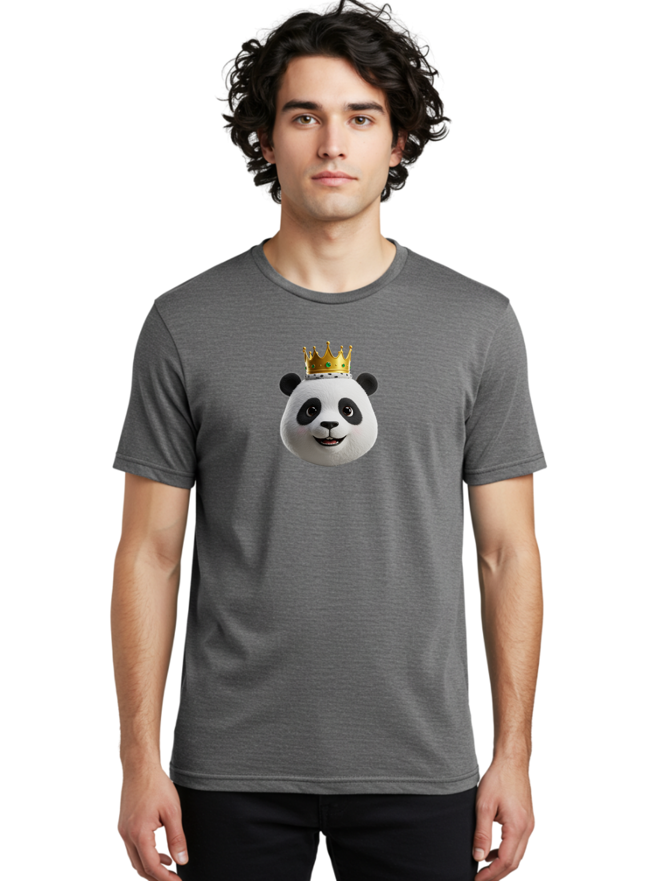 Po Men'S Graphic Tee, 100% Cotton, Comfortable Casual Summer Wear, Machine Washable, Kung Fu Panda, Po'S Face, Cartoon Panda, Crown Icon, Royal Treatment, Animated Character, Adorable Expression, Funny Face, King Of Pandas, Bae637