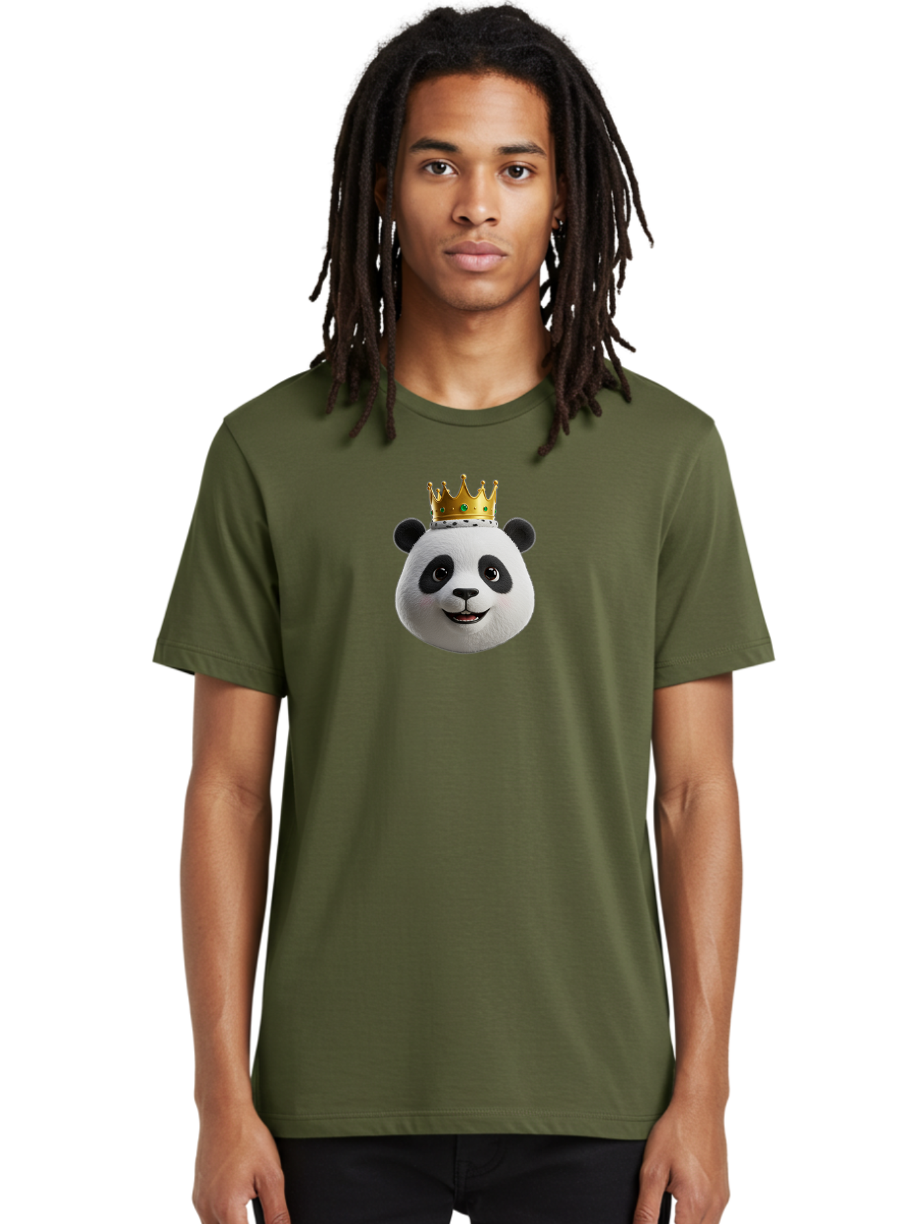 Po Men'S Graphic Tee, 100% Cotton, Comfortable Casual Summer Wear, Machine Washable, Kung Fu Panda, Po'S Face, Cartoon Panda, Crown Icon, Royal Treatment, Animated Character, Adorable Expression, Funny Face, King Of Pandas, Bae637