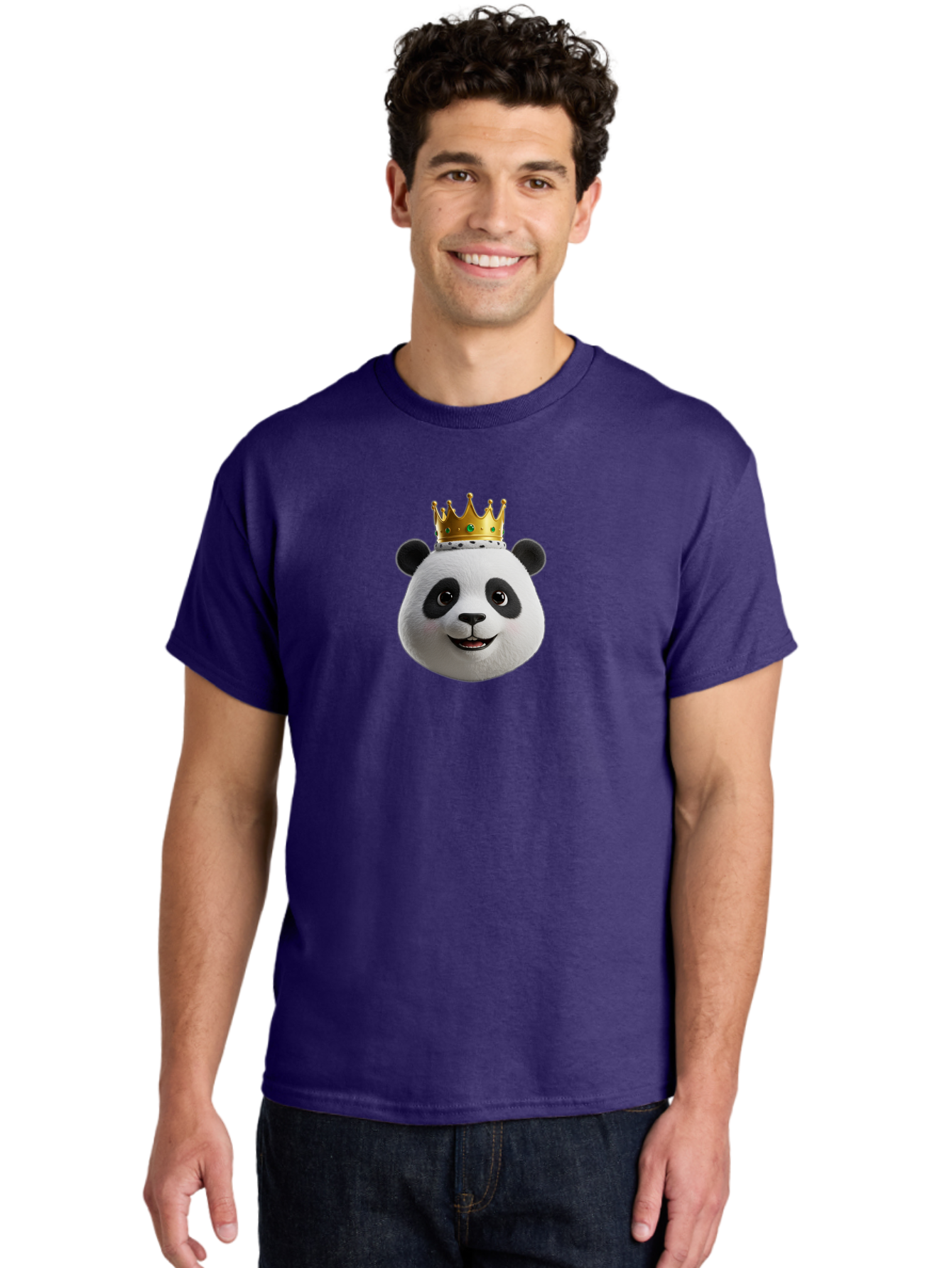 Po Men'S Graphic Tee, 100% Cotton, Comfortable Casual Summer Wear, Machine Washable, Kung Fu Panda, Po'S Face, Cartoon Panda, Crown Icon, Royal Treatment, Animated Character, Adorable Expression, Funny Face, King Of Pandas, Bae637