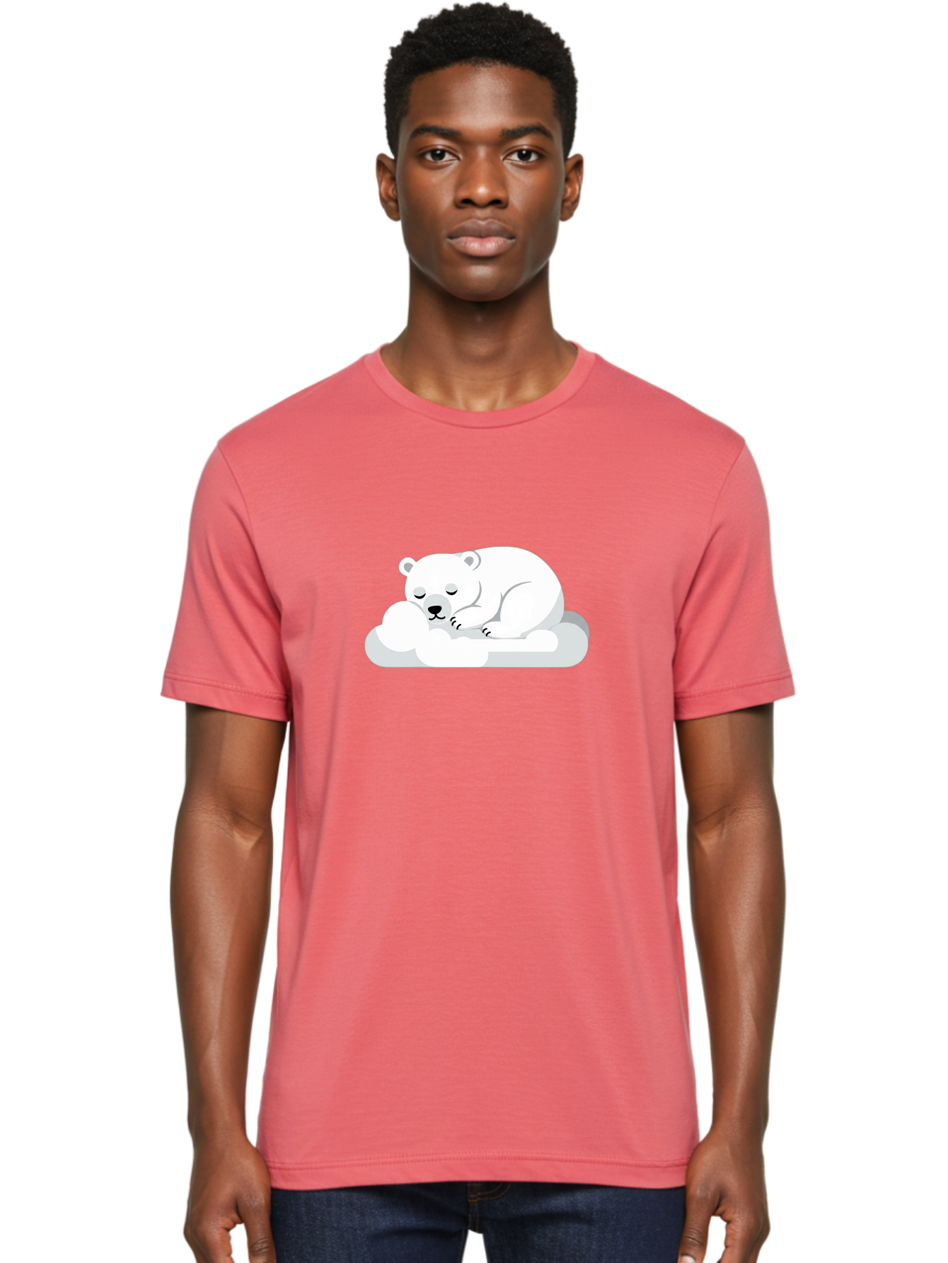 Polar-Bear-2 Men'S Graphic Tee, 100% Cotton, Comfortable Casual Summer Wear, Machine Washable, Sleeping Polar Bear, Cute Animal, Cartoon Character, Peaceful Slumber, Serene Atmosphere, Dreamy Clouds, Adorable Illustration, Calm And Relaxing Bae639