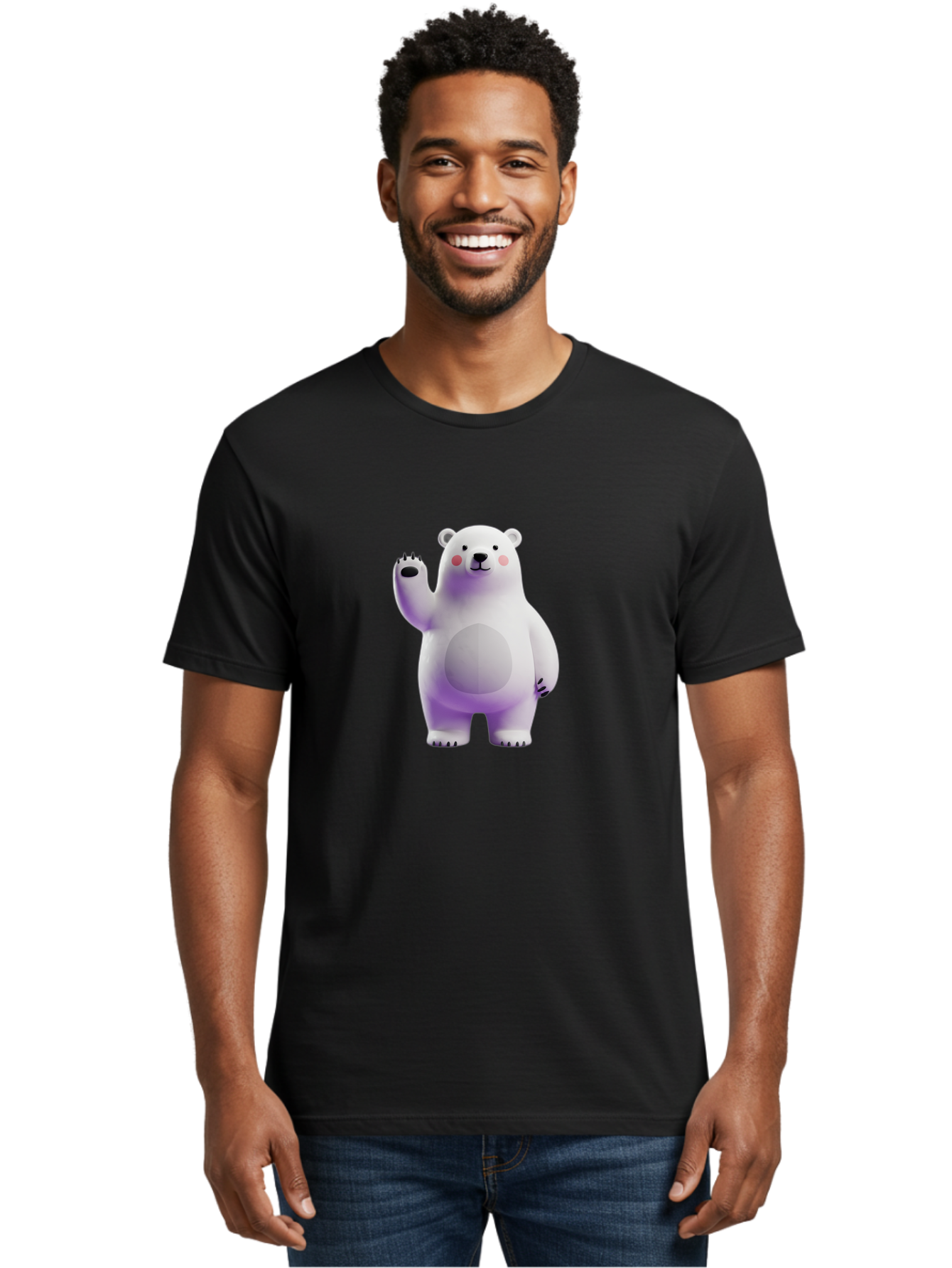Polar-Bear-3 Men'S Graphic Tee, 100% Cotton, Comfortable Casual Summer Wear, Machine Washable, White Polar Bear, Cute Bear, Cartoon Character, Waving Paw, Friendly Animal, Lovable Creature, Adorable Bear, Digital Illustration, Kawaii Art Bae640