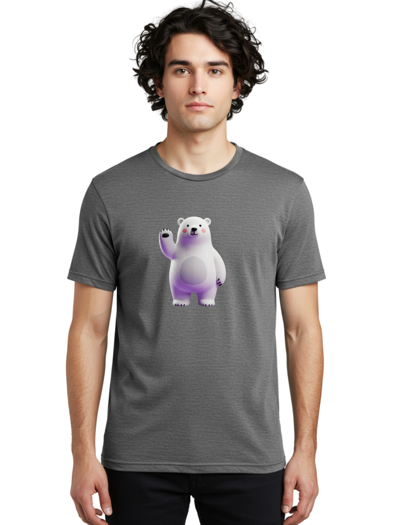 Polar-Bear-3 Men'S Graphic Tee, 100% Cotton, Comfortable Casual Summer Wear, Machine Washable, White Polar Bear, Cute Bear, Cartoon Character, Waving Paw, Friendly Animal, Lovable Creature, Adorable Bear, Digital Illustration, Kawaii Art Bae640