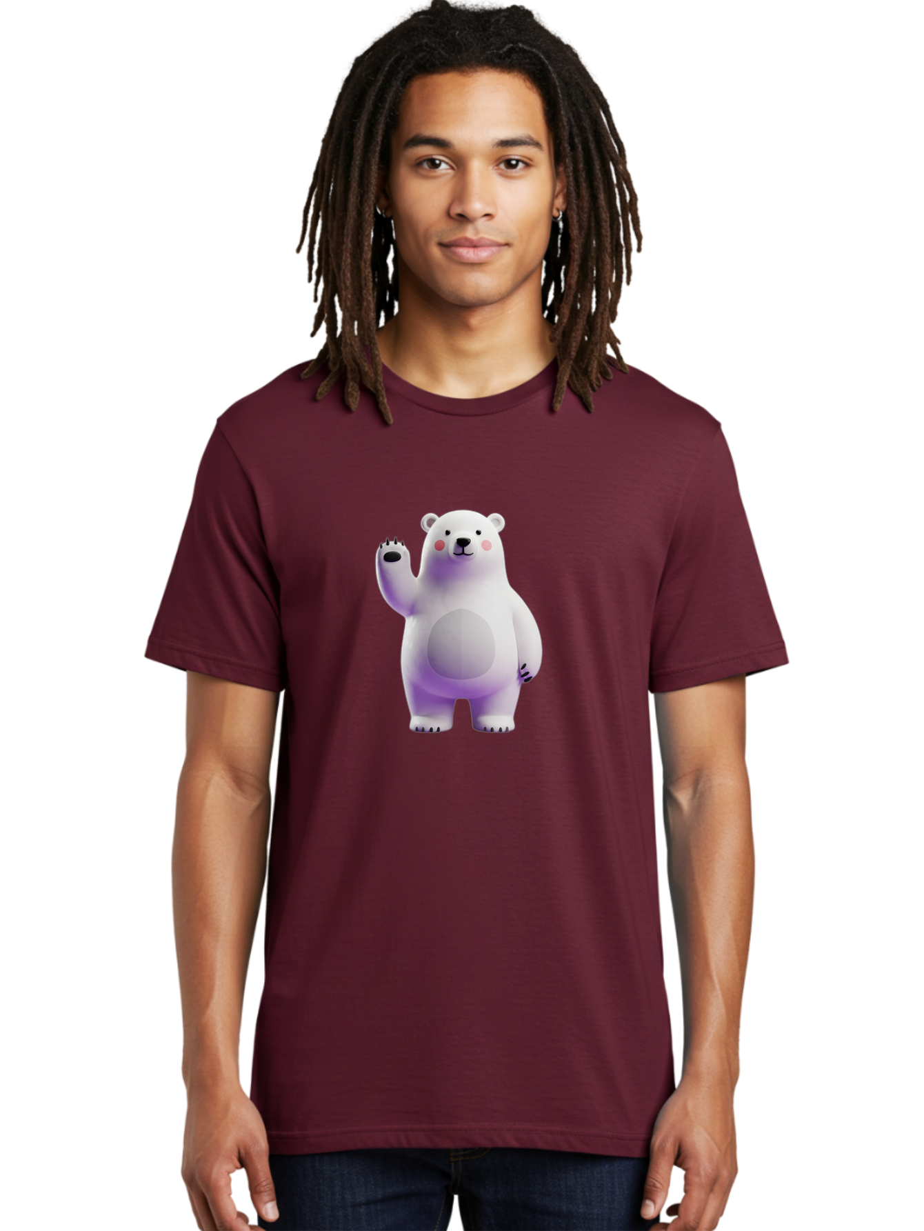 Polar-Bear-3 Men'S Graphic Tee, 100% Cotton, Comfortable Casual Summer Wear, Machine Washable, White Polar Bear, Cute Bear, Cartoon Character, Waving Paw, Friendly Animal, Lovable Creature, Adorable Bear, Digital Illustration, Kawaii Art Bae640