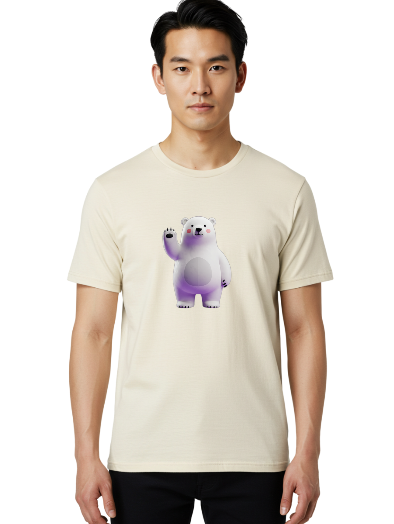 Polar-Bear-3 Men'S Graphic Tee, 100% Cotton, Comfortable Casual Summer Wear, Machine Washable, White Polar Bear, Cute Bear, Cartoon Character, Waving Paw, Friendly Animal, Lovable Creature, Adorable Bear, Digital Illustration, Kawaii Art Bae640