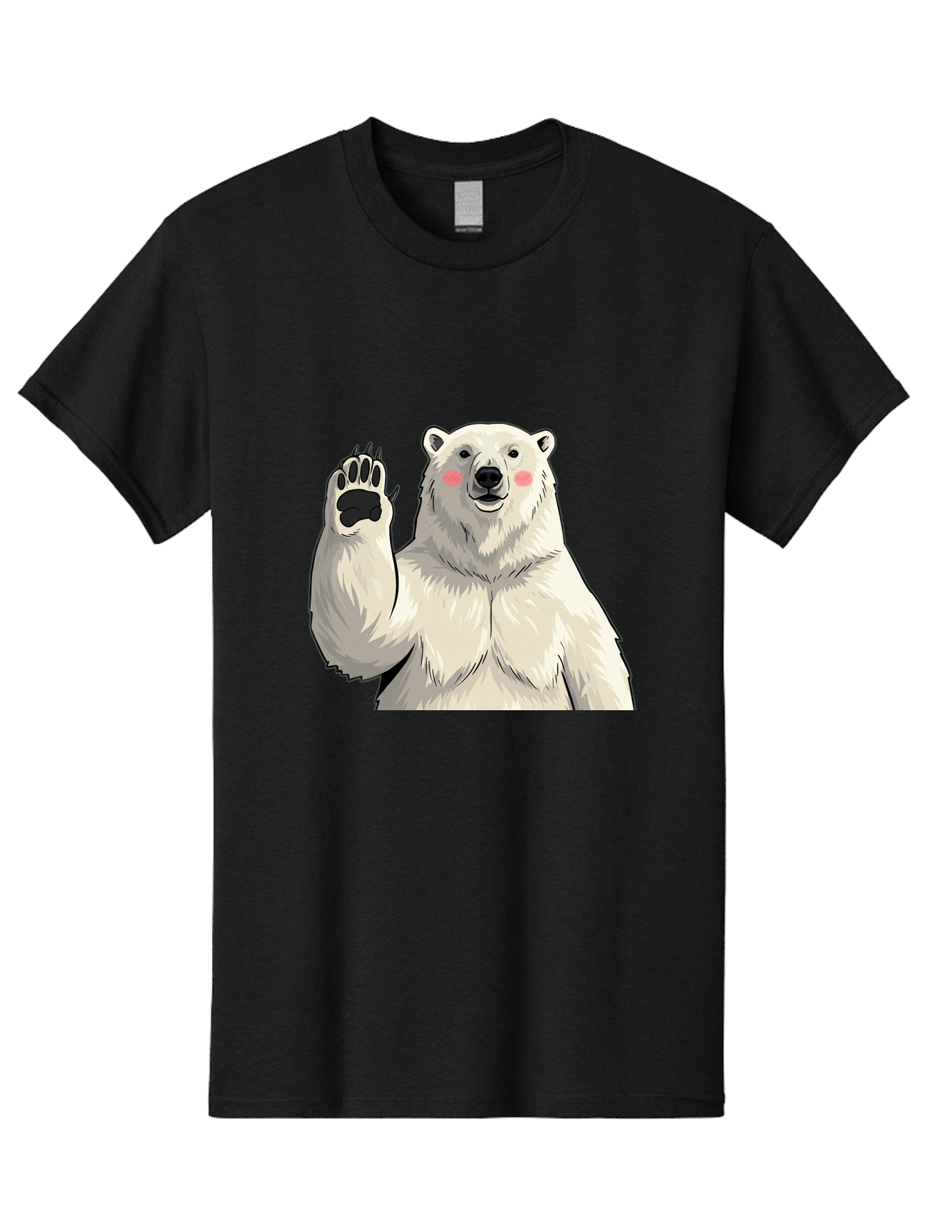 Polar-Bear-4 Men'S Graphic Tee, 100% Cotton, Comfortable Casual Summer Wear, Machine Washable, Cute Polar Bear, Waving Paw, Friendly Gesture, Adorable Cartoon, Pink Blush Cheeks, White Fur, Black Nose, Cartoon Character, Kawaii Design Bae641