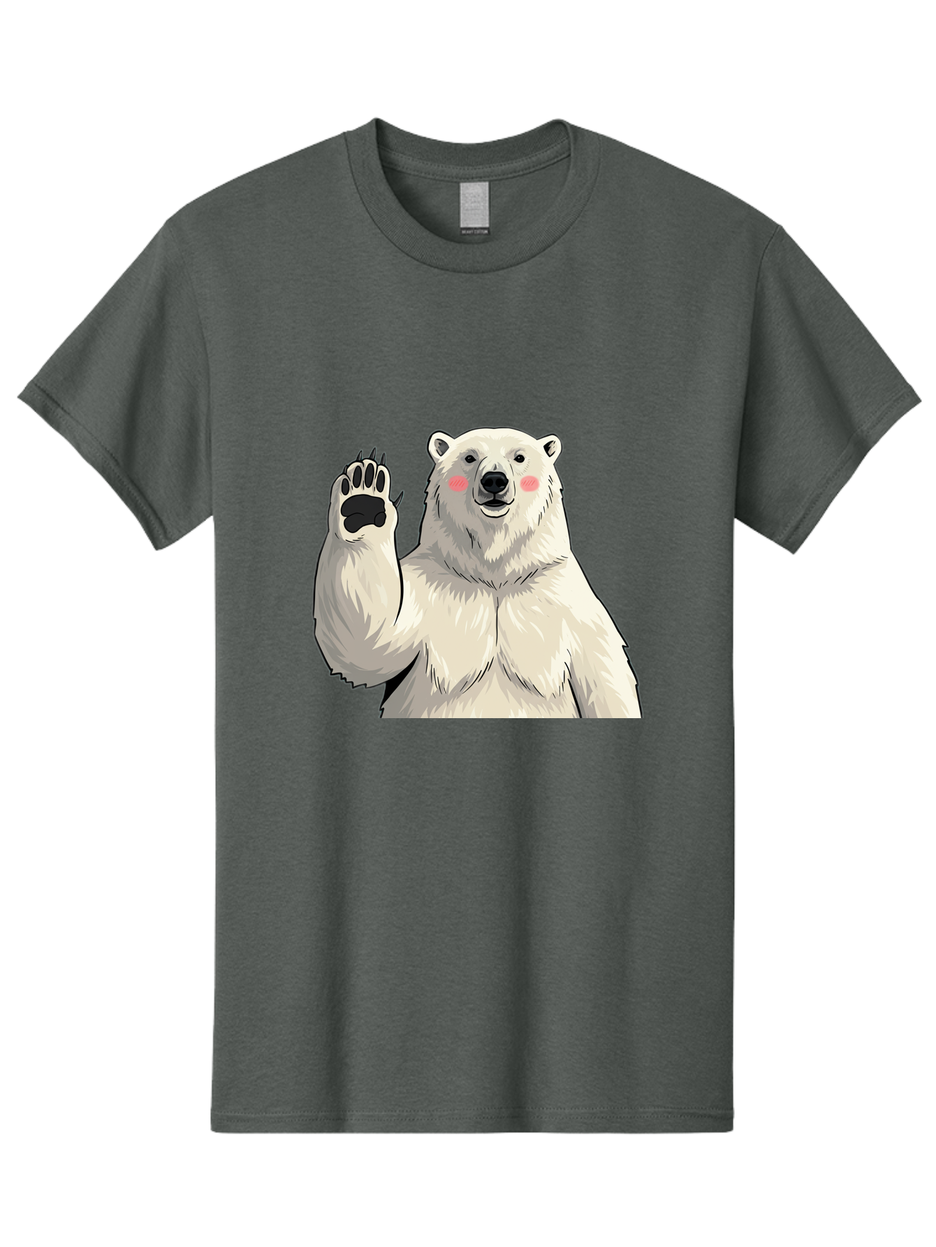 Polar-Bear-4 Men'S Graphic Tee, 100% Cotton, Comfortable Casual Summer Wear, Machine Washable, Cute Polar Bear, Waving Paw, Friendly Gesture, Adorable Cartoon, Pink Blush Cheeks, White Fur, Black Nose, Cartoon Character, Kawaii Design Bae641