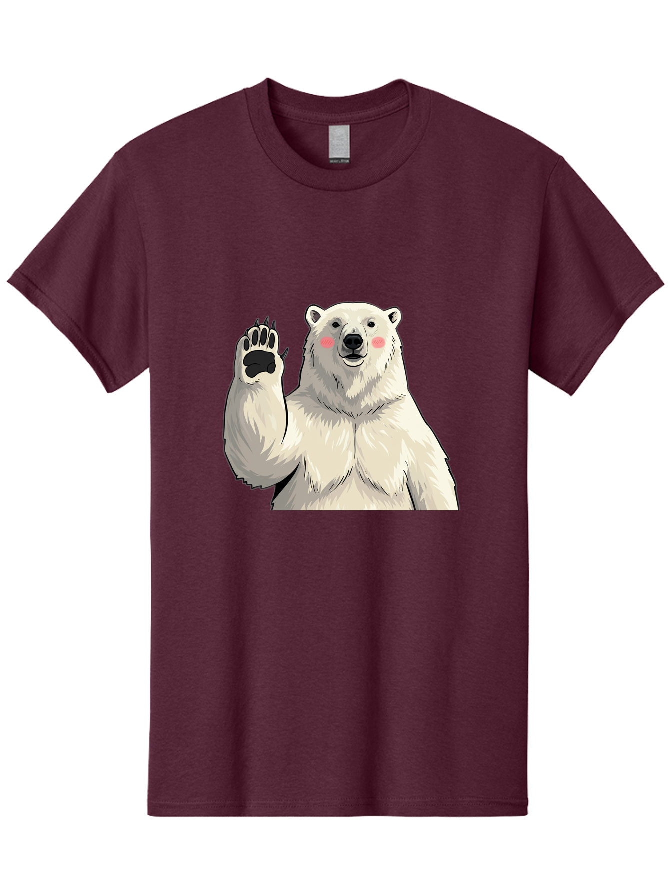 Polar-Bear-4 Men'S Graphic Tee, 100% Cotton, Comfortable Casual Summer Wear, Machine Washable, Cute Polar Bear, Waving Paw, Friendly Gesture, Adorable Cartoon, Pink Blush Cheeks, White Fur, Black Nose, Cartoon Character, Kawaii Design Bae641