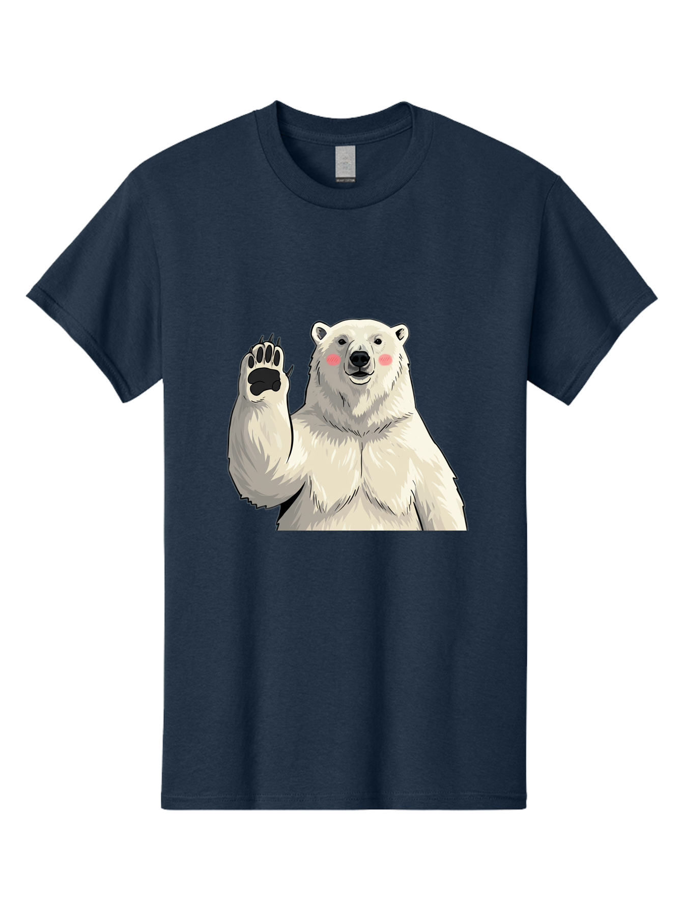 Polar-Bear-4 Men'S Graphic Tee, 100% Cotton, Comfortable Casual Summer Wear, Machine Washable, Cute Polar Bear, Waving Paw, Friendly Gesture, Adorable Cartoon, Pink Blush Cheeks, White Fur, Black Nose, Cartoon Character, Kawaii Design Bae641