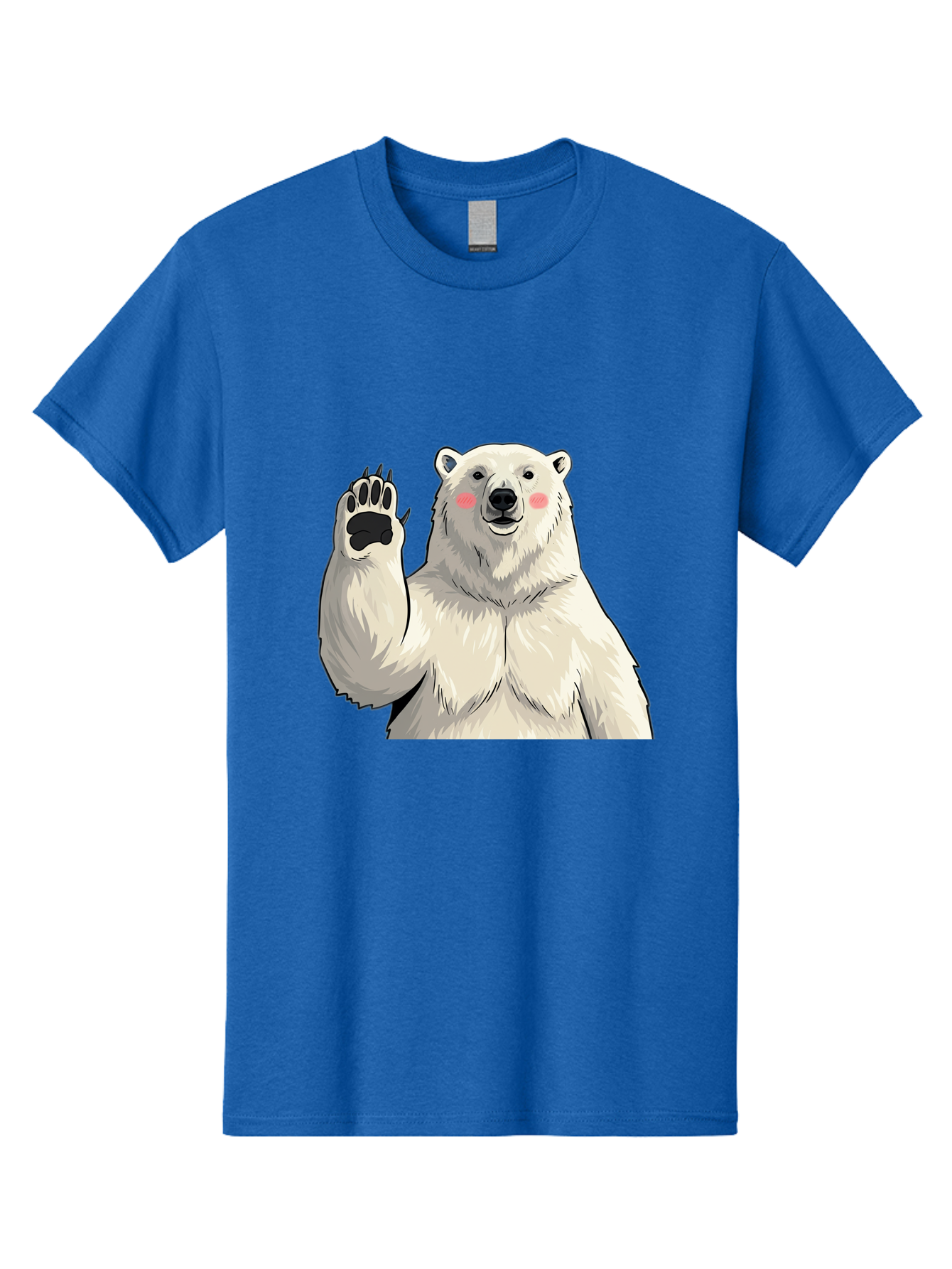 Polar-Bear-4 Men'S Graphic Tee, 100% Cotton, Comfortable Casual Summer Wear, Machine Washable, Cute Polar Bear, Waving Paw, Friendly Gesture, Adorable Cartoon, Pink Blush Cheeks, White Fur, Black Nose, Cartoon Character, Kawaii Design Bae641