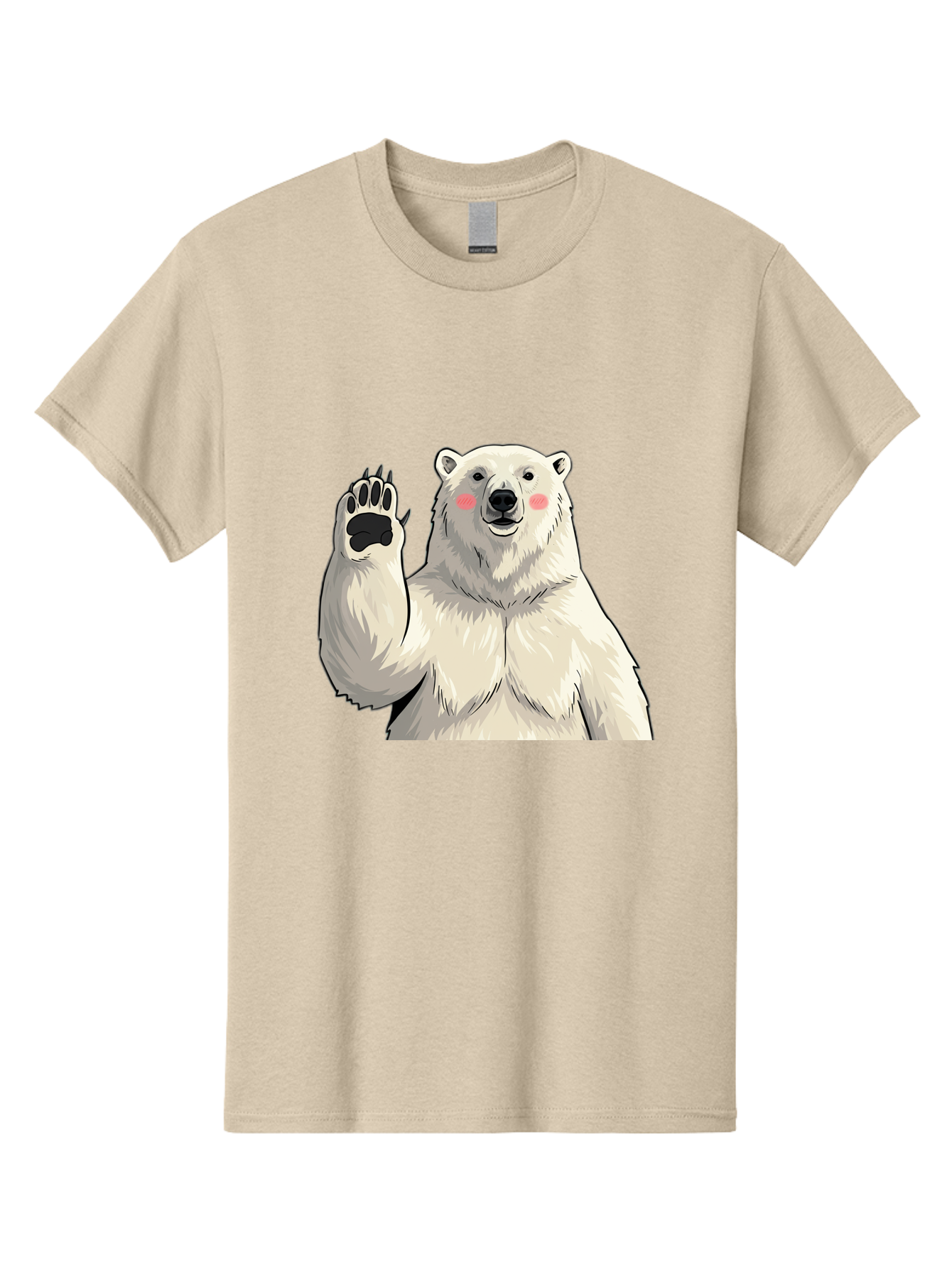 Polar-Bear-4 Men'S Graphic Tee, 100% Cotton, Comfortable Casual Summer Wear, Machine Washable, Cute Polar Bear, Waving Paw, Friendly Gesture, Adorable Cartoon, Pink Blush Cheeks, White Fur, Black Nose, Cartoon Character, Kawaii Design Bae641