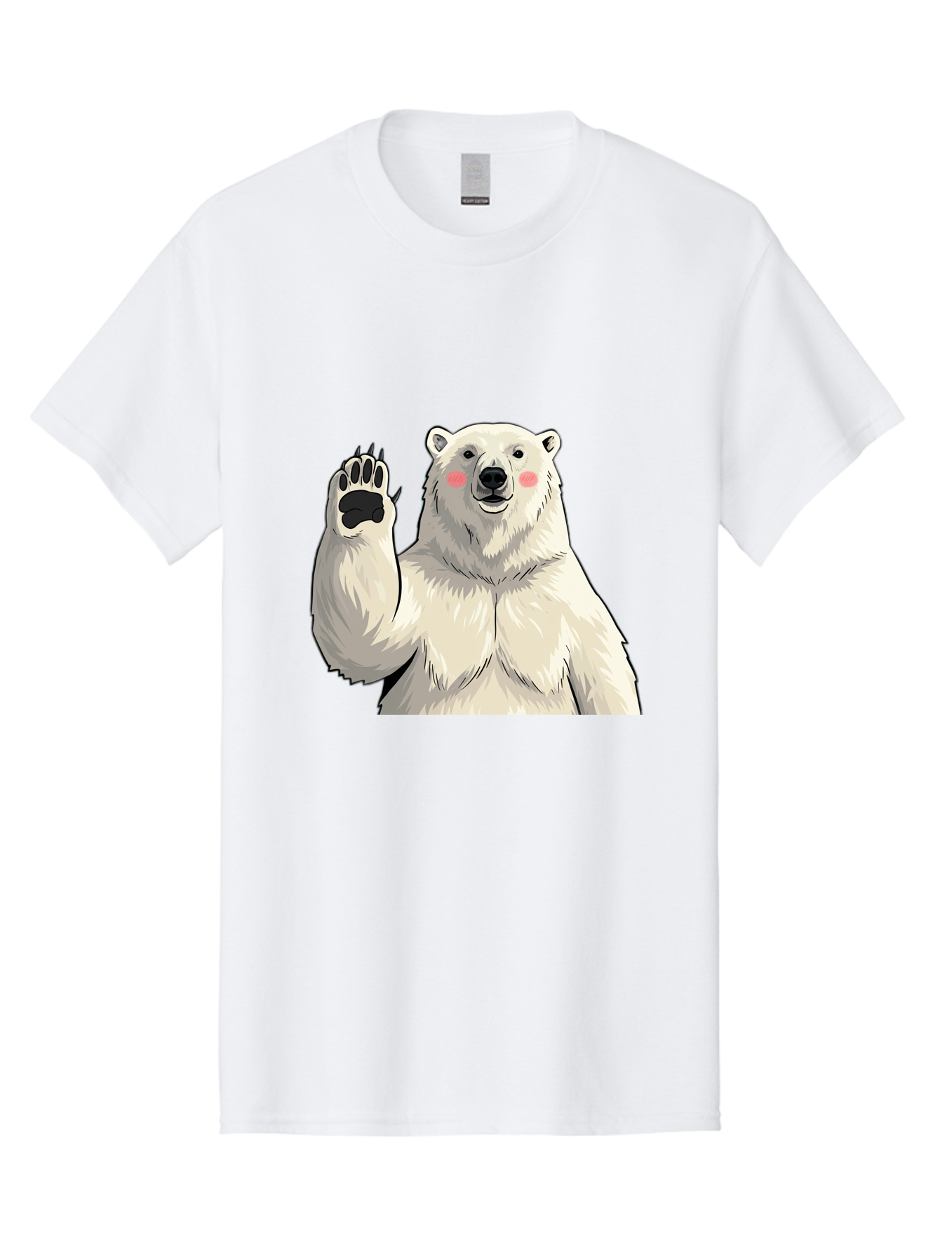 Polar-Bear-4 Men'S Graphic Tee, 100% Cotton, Comfortable Casual Summer Wear, Machine Washable, Cute Polar Bear, Waving Paw, Friendly Gesture, Adorable Cartoon, Pink Blush Cheeks, White Fur, Black Nose, Cartoon Character, Kawaii Design Bae641
