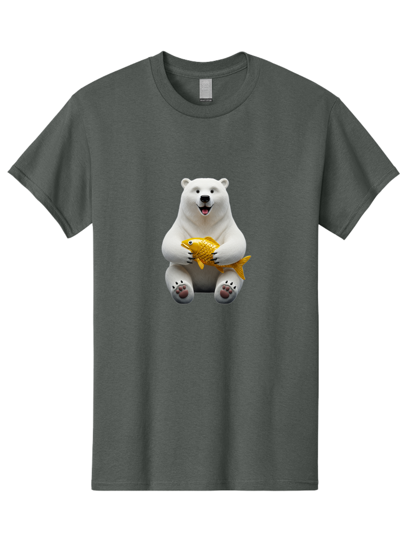Polar-Bear-Holding-Goldfish Men'S Graphic Tee, 100% Cotton, Comfortable Casual Summer Wear, Machine Washable, Polar Bear Holding Golden Fish, Cute Bear, Happy Animal, Wildlife Scene, Cartoon Character, Playful Creature, 3D Illustration, Bae650