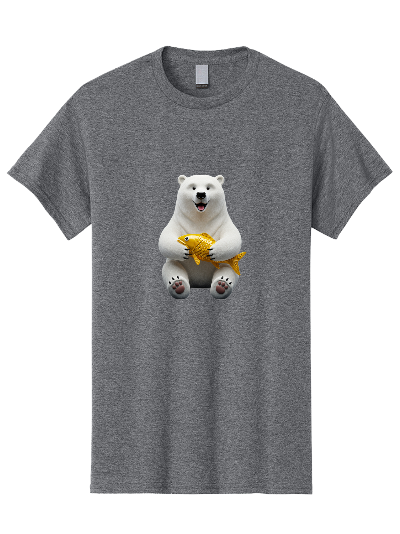 Polar-Bear-Holding-Goldfish Men'S Graphic Tee, 100% Cotton, Comfortable Casual Summer Wear, Machine Washable, Polar Bear Holding Golden Fish, Cute Bear, Happy Animal, Wildlife Scene, Cartoon Character, Playful Creature, 3D Illustration, Bae650
