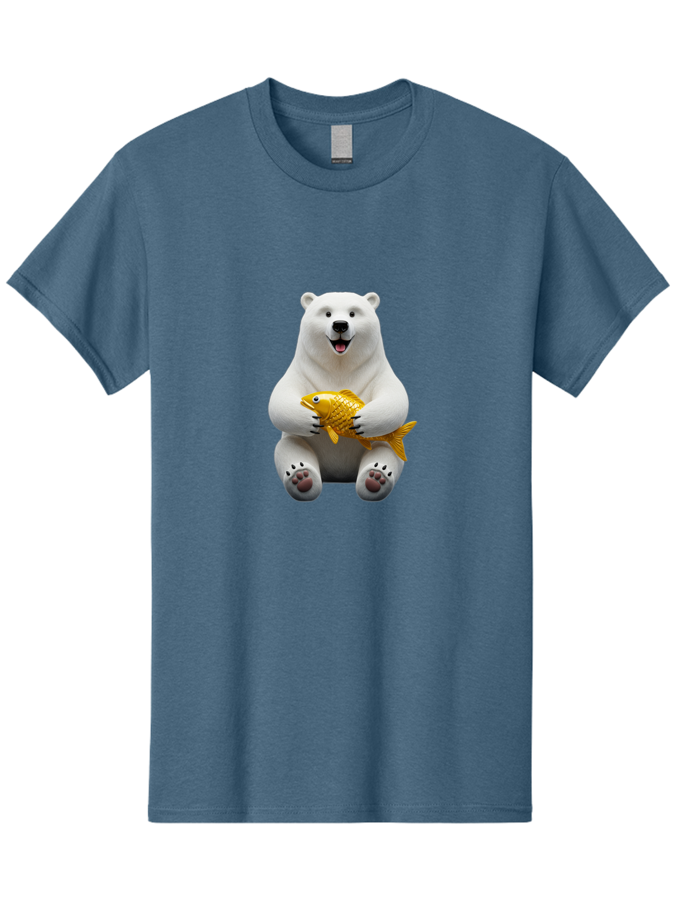 Polar-Bear-Holding-Goldfish Men'S Graphic Tee, 100% Cotton, Comfortable Casual Summer Wear, Machine Washable, Polar Bear Holding Golden Fish, Cute Bear, Happy Animal, Wildlife Scene, Cartoon Character, Playful Creature, 3D Illustration, Bae650