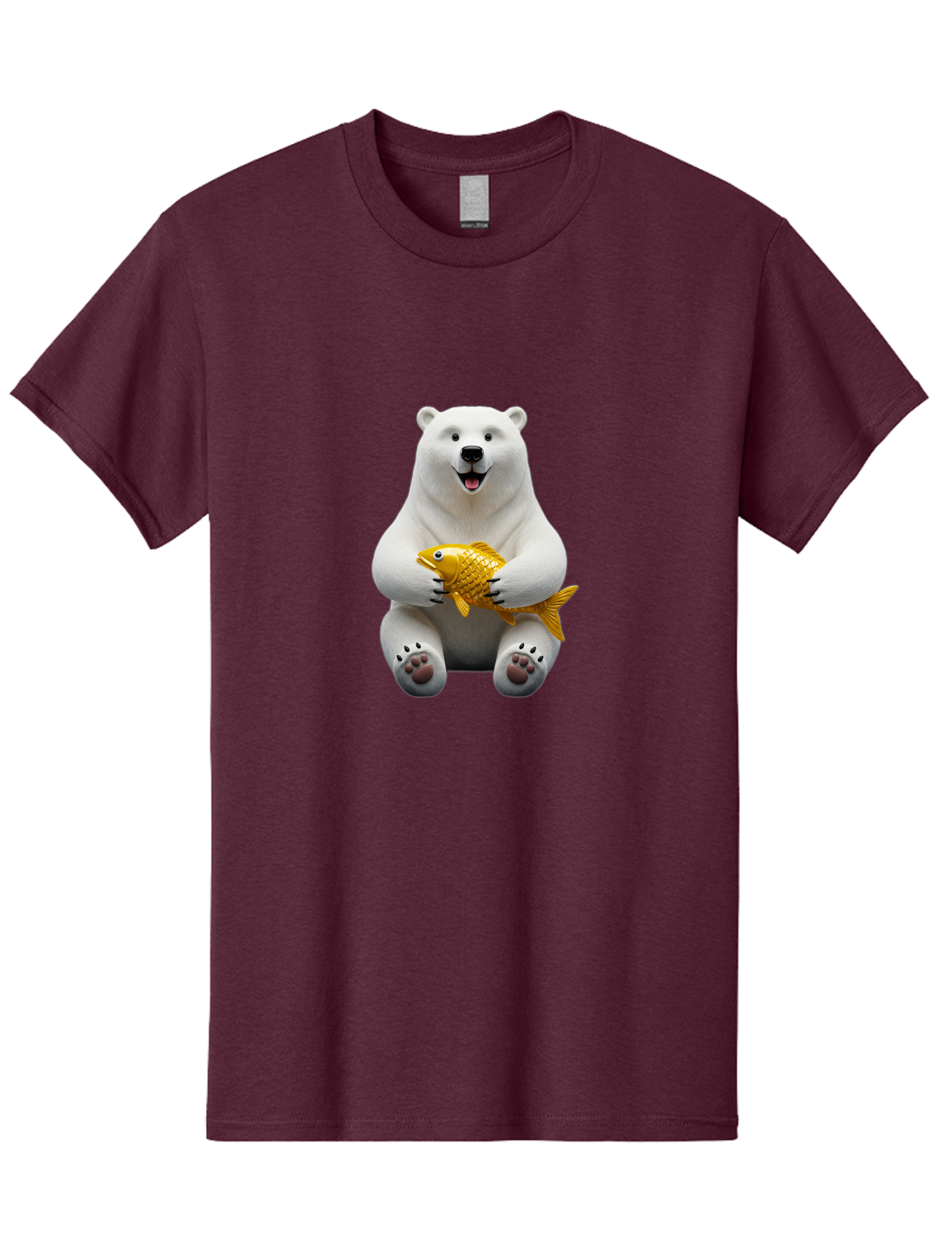 Polar-Bear-Holding-Goldfish Men'S Graphic Tee, 100% Cotton, Comfortable Casual Summer Wear, Machine Washable, Polar Bear Holding Golden Fish, Cute Bear, Happy Animal, Wildlife Scene, Cartoon Character, Playful Creature, 3D Illustration, Bae650