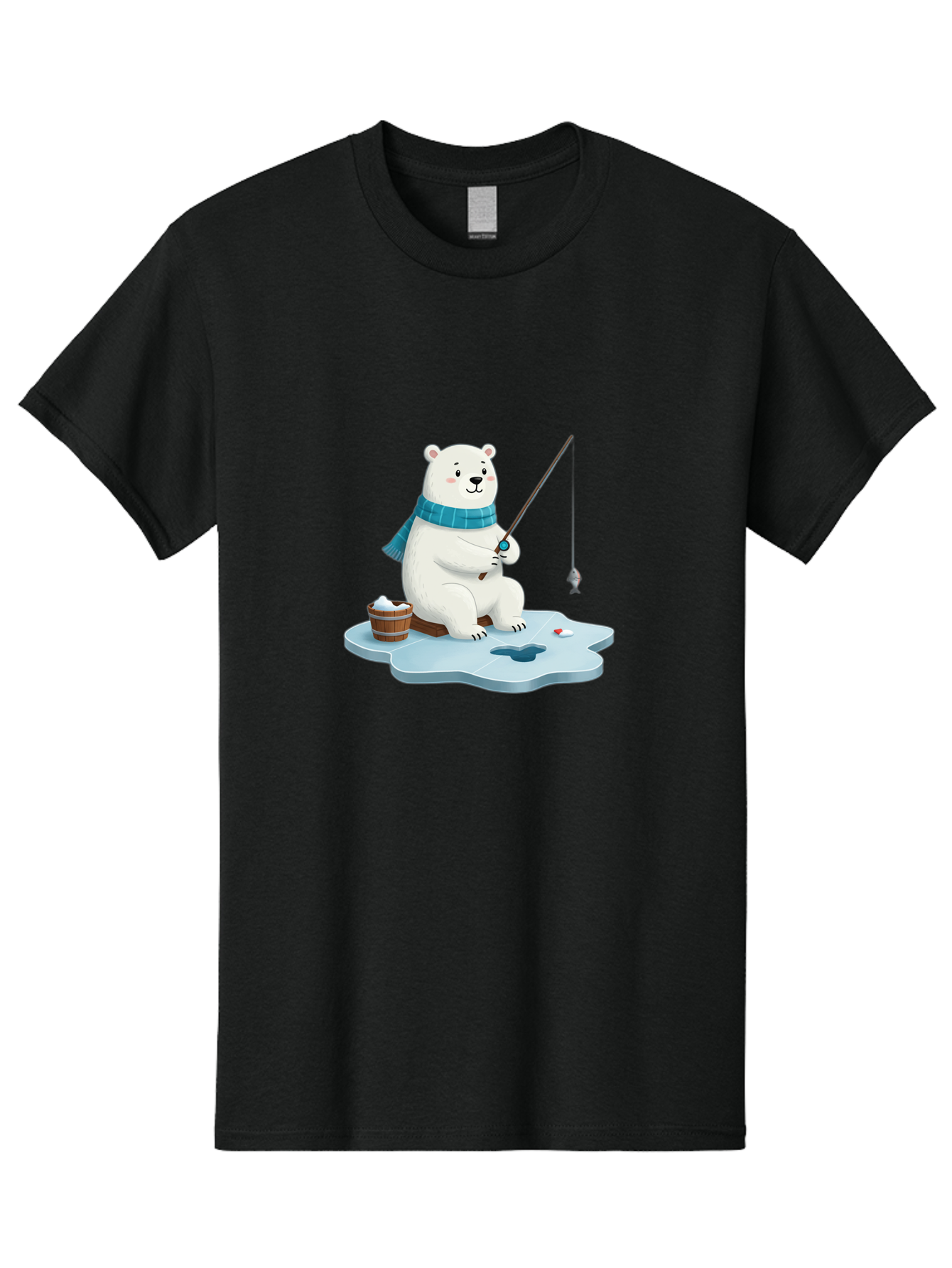 Polar-Bear-Ice-Fishing Men'S Graphic Tee, 100% Cotton, Comfortable Casual Summer Wear, Machine Washable, Polar Bear Ice Fishing, Cartoon Polar Bear, Fishing Rod, Winter Activity, Arctic Scene, Ice Hole, Fishing Bucket, Winter Fun, Bae651