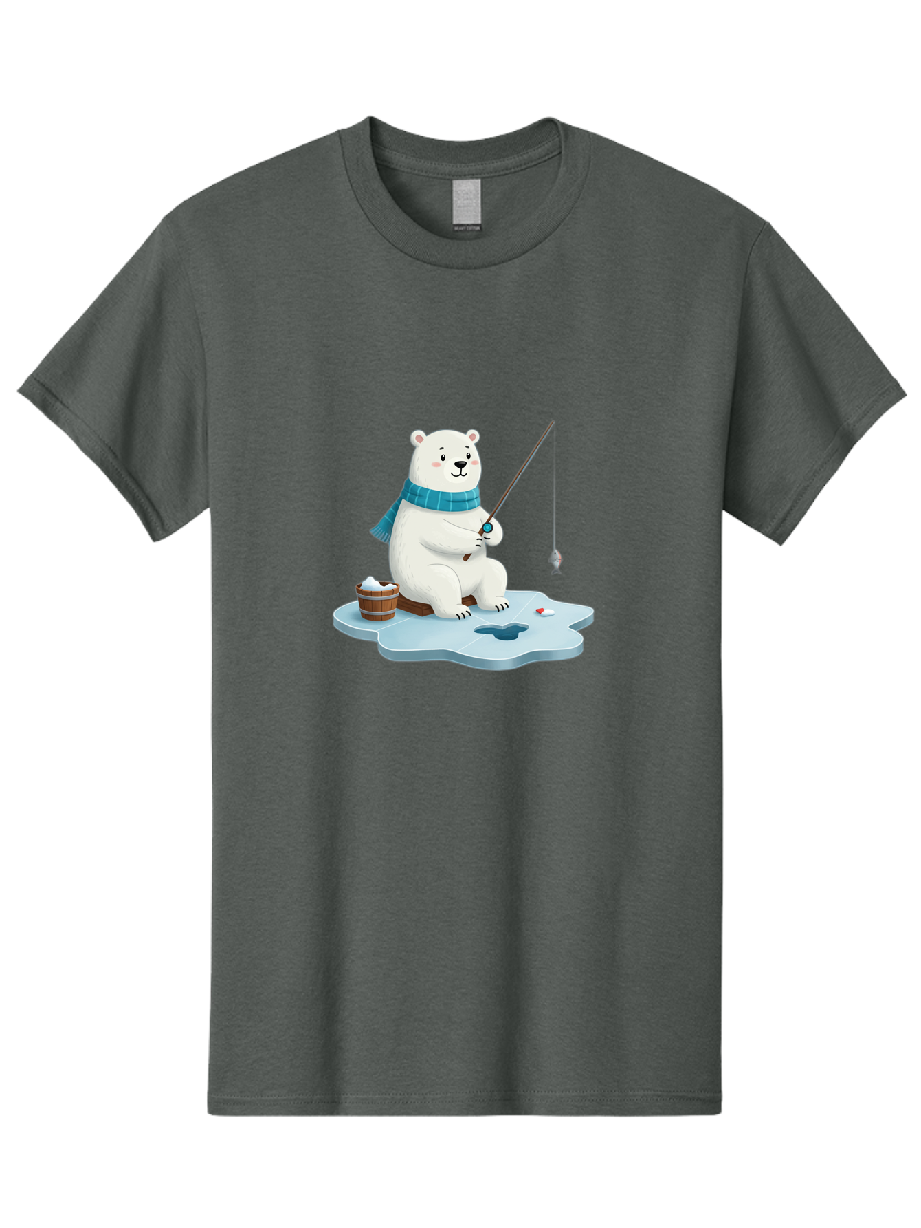 Polar-Bear-Ice-Fishing Men'S Graphic Tee, 100% Cotton, Comfortable Casual Summer Wear, Machine Washable, Polar Bear Ice Fishing, Cartoon Polar Bear, Fishing Rod, Winter Activity, Arctic Scene, Ice Hole, Fishing Bucket, Winter Fun, Bae651
