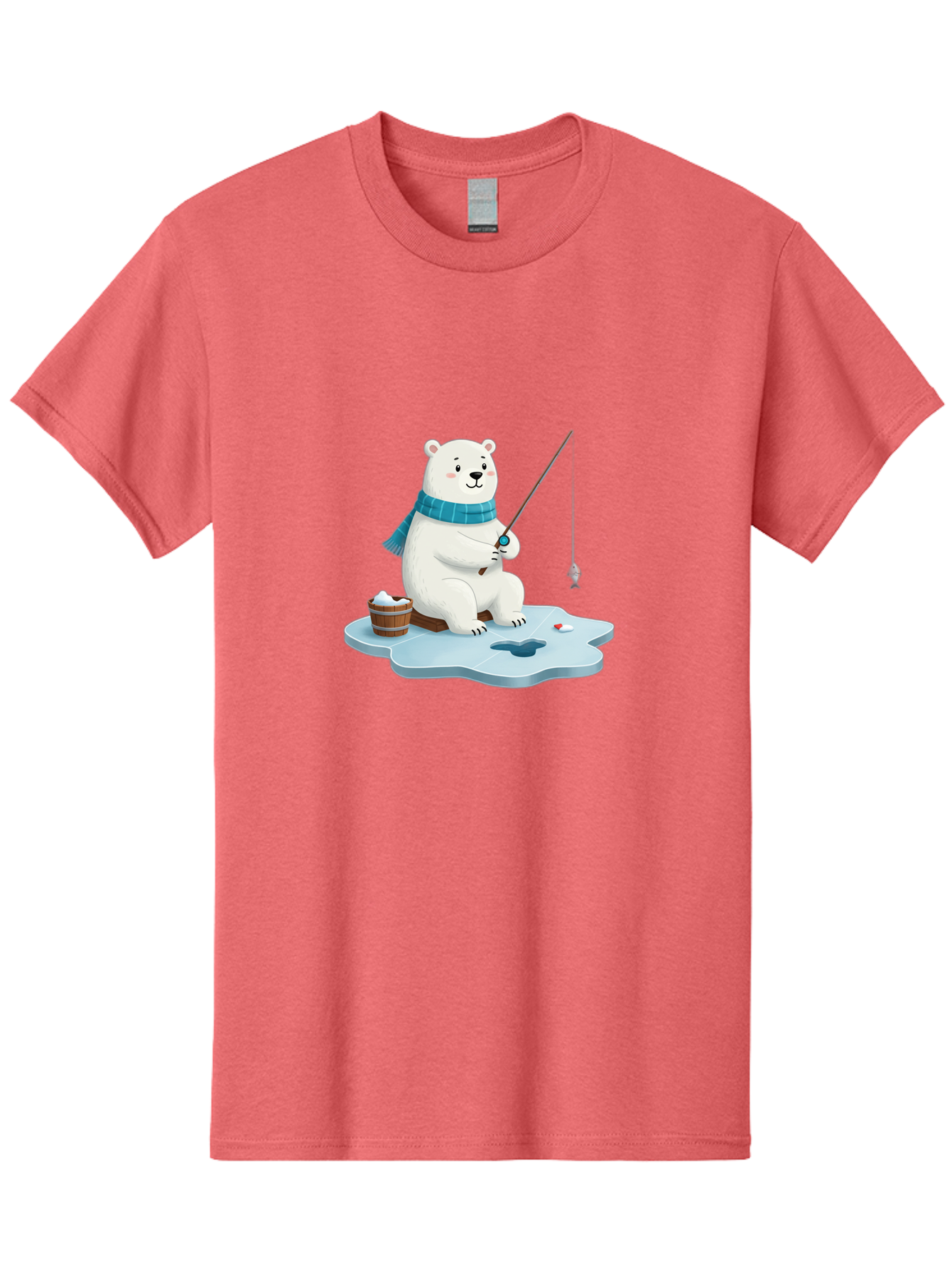Polar-Bear-Ice-Fishing Men'S Graphic Tee, 100% Cotton, Comfortable Casual Summer Wear, Machine Washable, Polar Bear Ice Fishing, Cartoon Polar Bear, Fishing Rod, Winter Activity, Arctic Scene, Ice Hole, Fishing Bucket, Winter Fun, Bae651