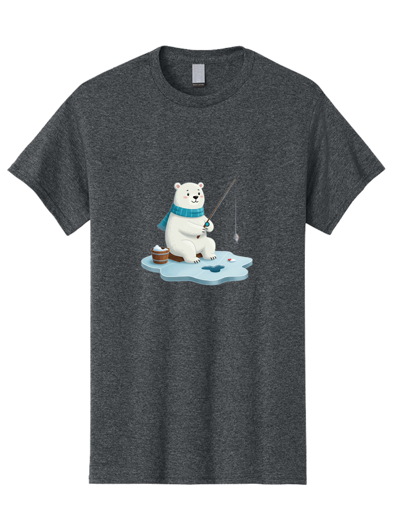 Polar-Bear-Ice-Fishing Men'S Graphic Tee, 100% Cotton, Comfortable Casual Summer Wear, Machine Washable, Polar Bear Ice Fishing, Cartoon Polar Bear, Fishing Rod, Winter Activity, Arctic Scene, Ice Hole, Fishing Bucket, Winter Fun, Bae651