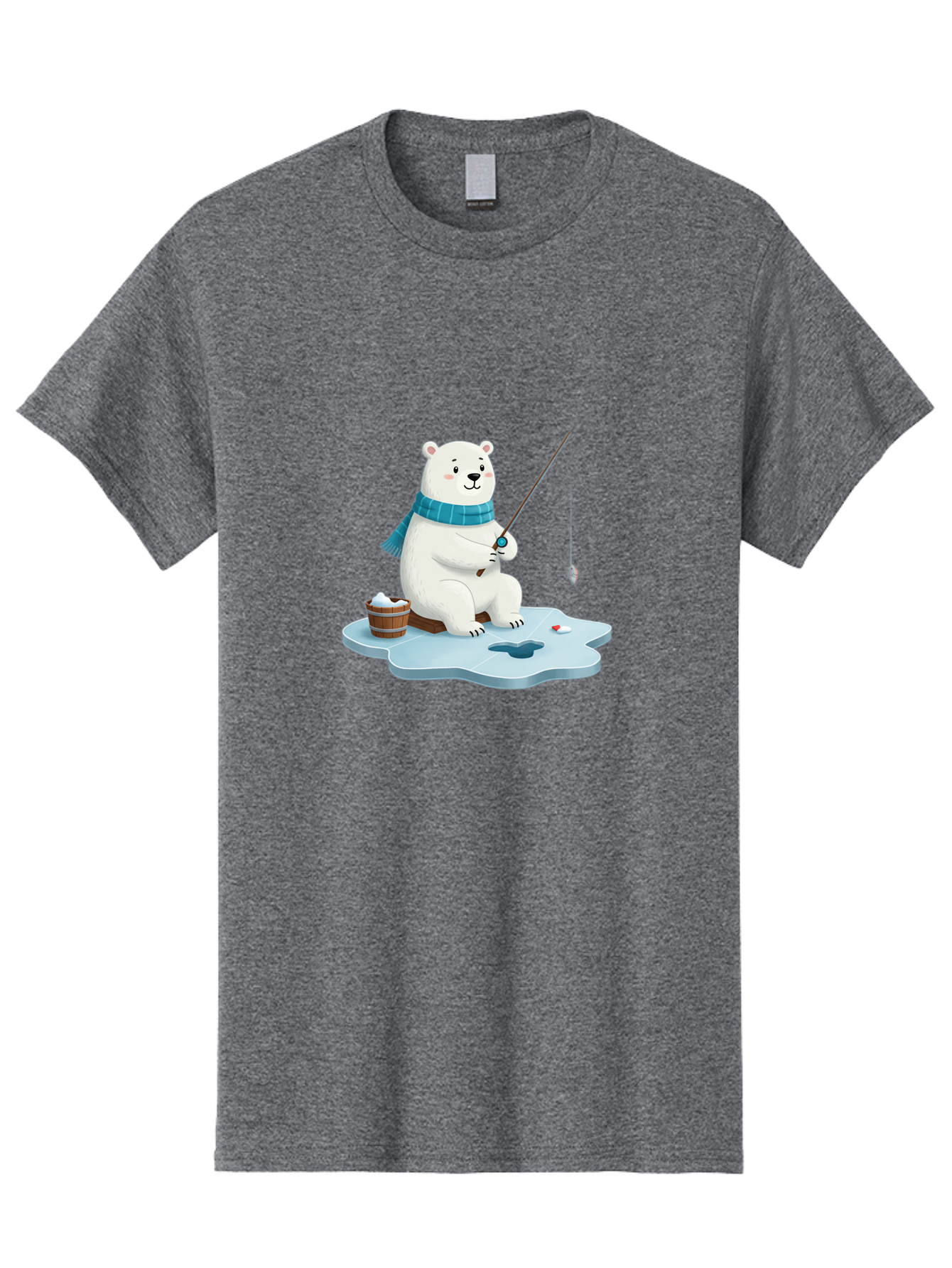 Polar-Bear-Ice-Fishing Men'S Graphic Tee, 100% Cotton, Comfortable Casual Summer Wear, Machine Washable, Polar Bear Ice Fishing, Cartoon Polar Bear, Fishing Rod, Winter Activity, Arctic Scene, Ice Hole, Fishing Bucket, Winter Fun, Bae651