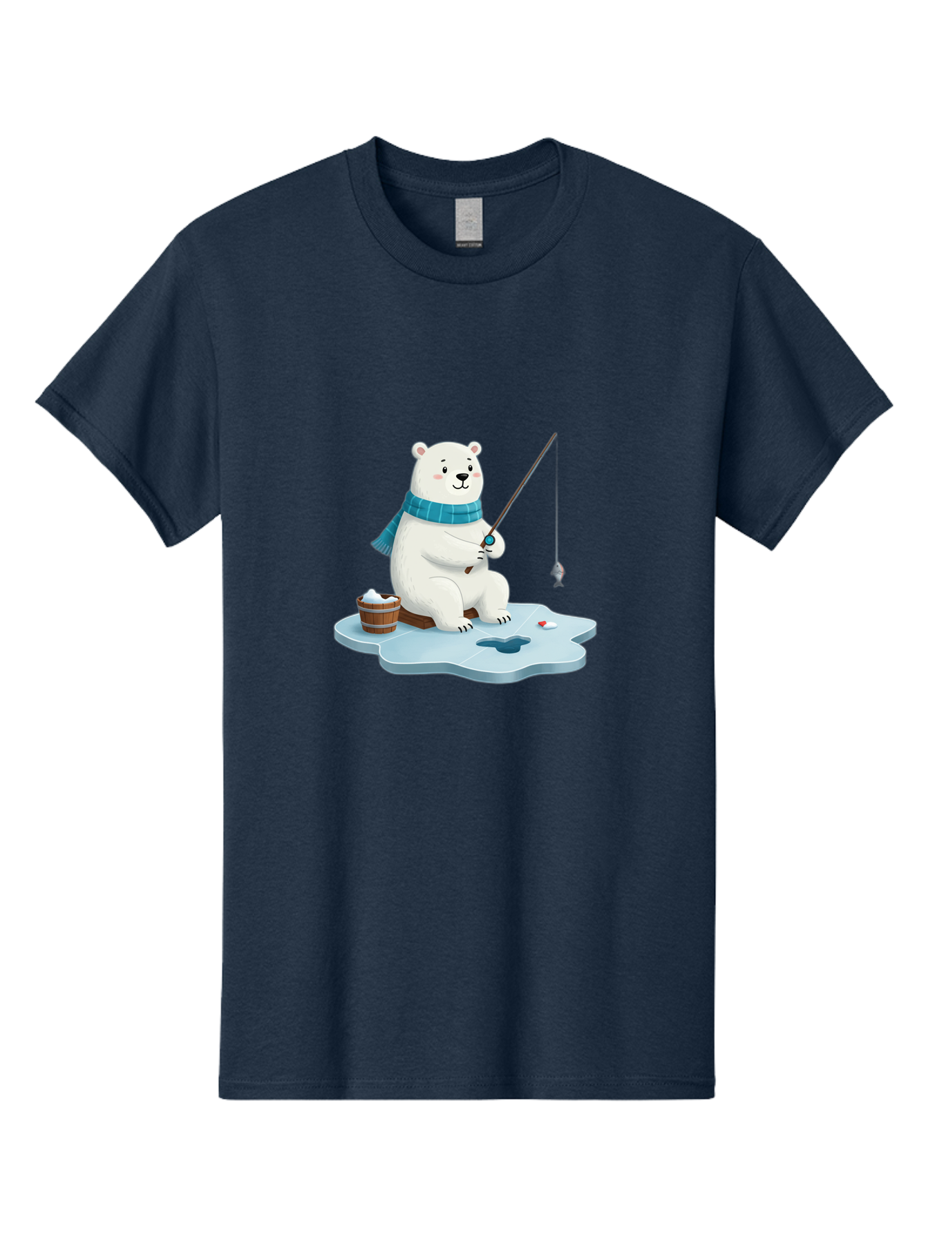 Polar-Bear-Ice-Fishing Men'S Graphic Tee, 100% Cotton, Comfortable Casual Summer Wear, Machine Washable, Polar Bear Ice Fishing, Cartoon Polar Bear, Fishing Rod, Winter Activity, Arctic Scene, Ice Hole, Fishing Bucket, Winter Fun, Bae651