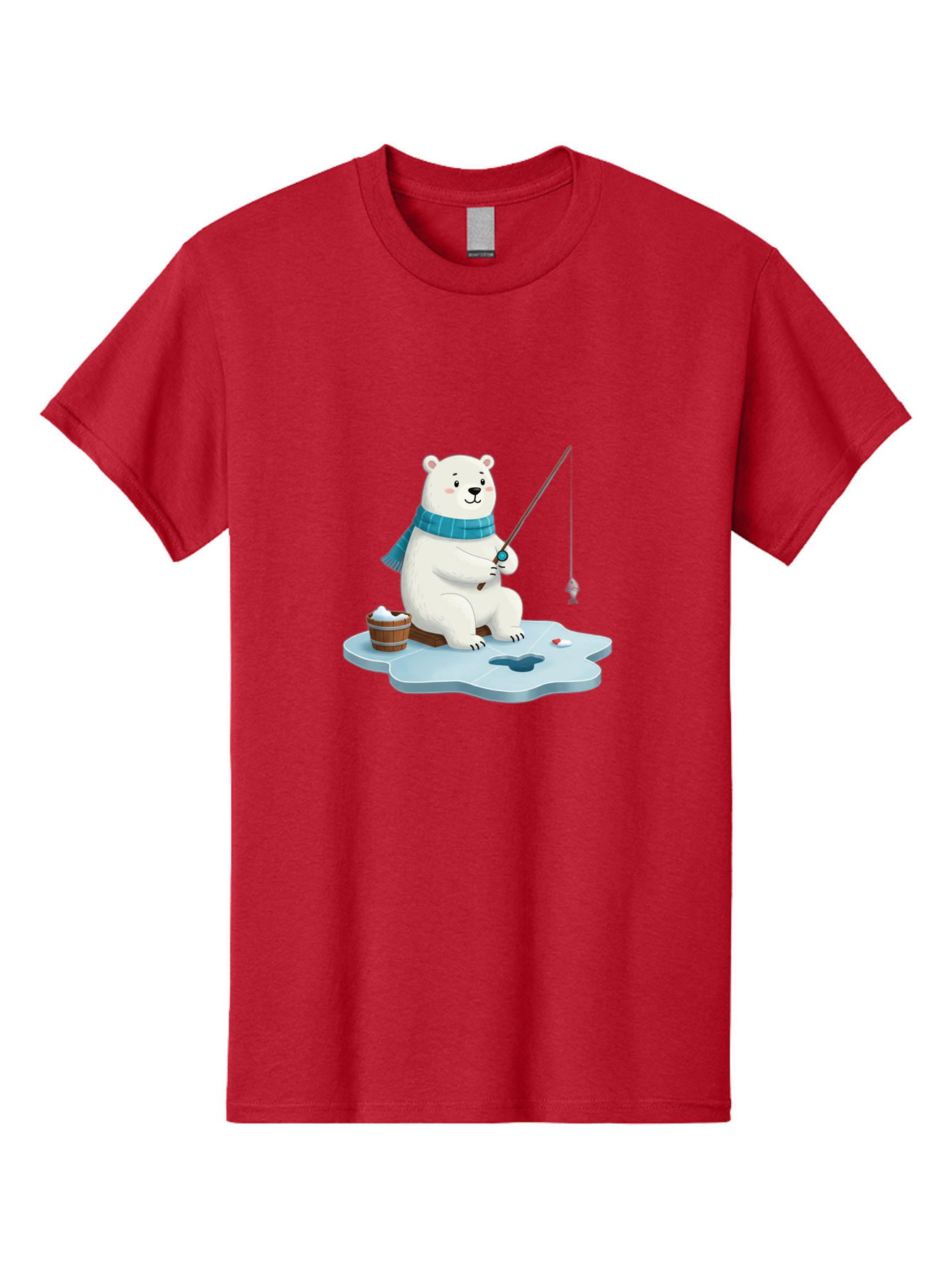 Polar-Bear-Ice-Fishing Men'S Graphic Tee, 100% Cotton, Comfortable Casual Summer Wear, Machine Washable, Polar Bear Ice Fishing, Cartoon Polar Bear, Fishing Rod, Winter Activity, Arctic Scene, Ice Hole, Fishing Bucket, Winter Fun, Bae651