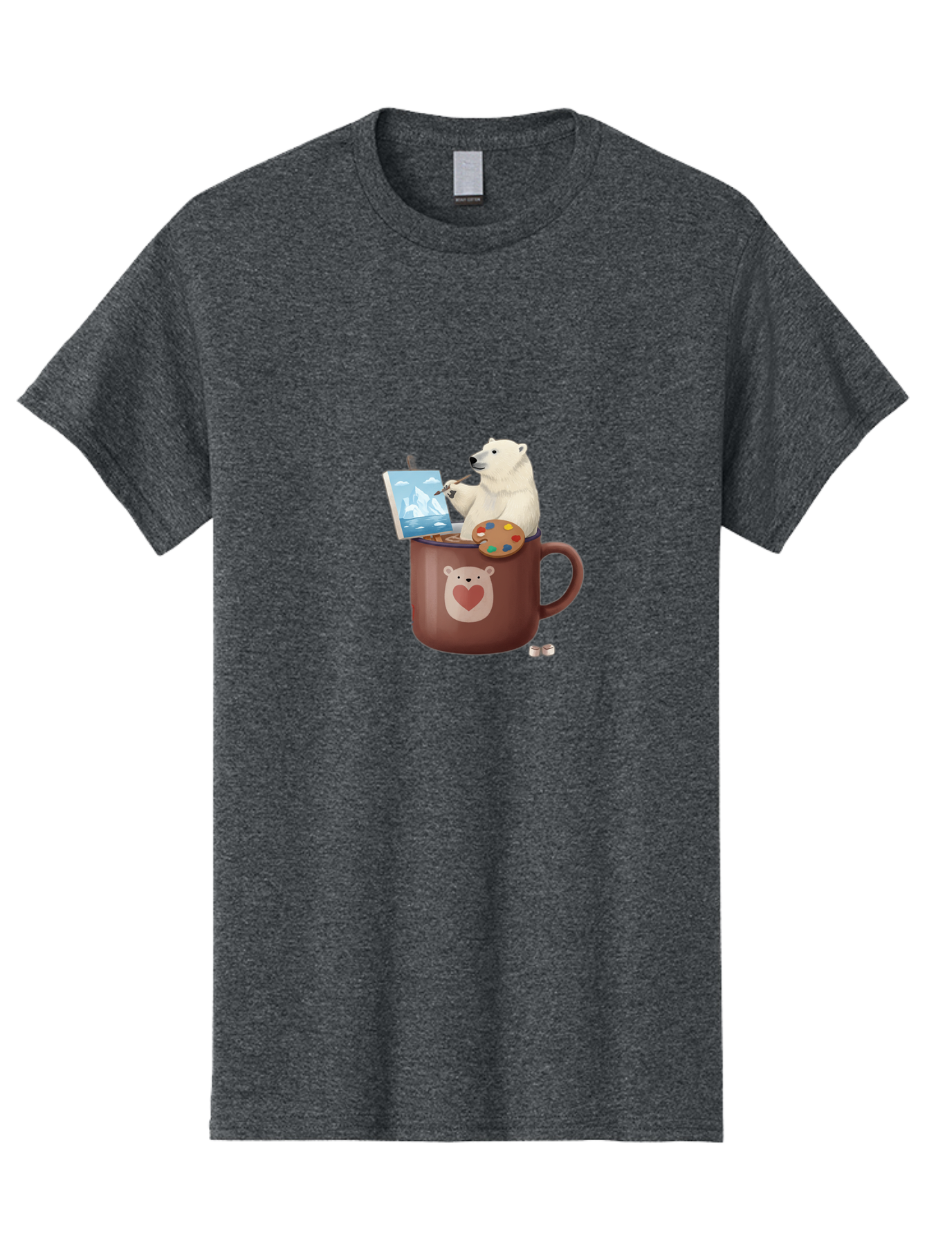 Polar-Bear-In-Coffee-Mug-2 Men'S Graphic Tee, 100% Cotton, Comfortable Casual Summer Wear, Machine Washable, Polar Bear Painting On A Digital Tablet, Artistic Creativity, Polar Bear Mug, Heart Design, Paint Palette, Whimsical Art, Bae653