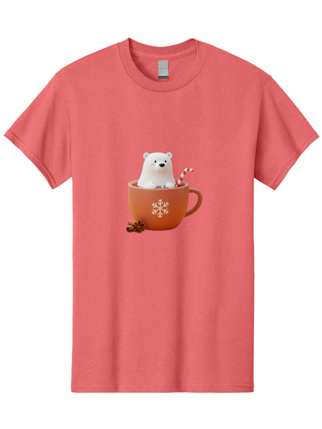 Polar-Bear-In-Coffee-Mug Men'S Graphic Tee, 100% Cotton, Comfortable Casual Summer Wear, Machine Washable, Polar Bear In A Mug, Festive Drink, Candy Cane, Snowflake Design, Winter Wonderland, Holiday Cheer, Adorable Bear, Red Mug, Bae654