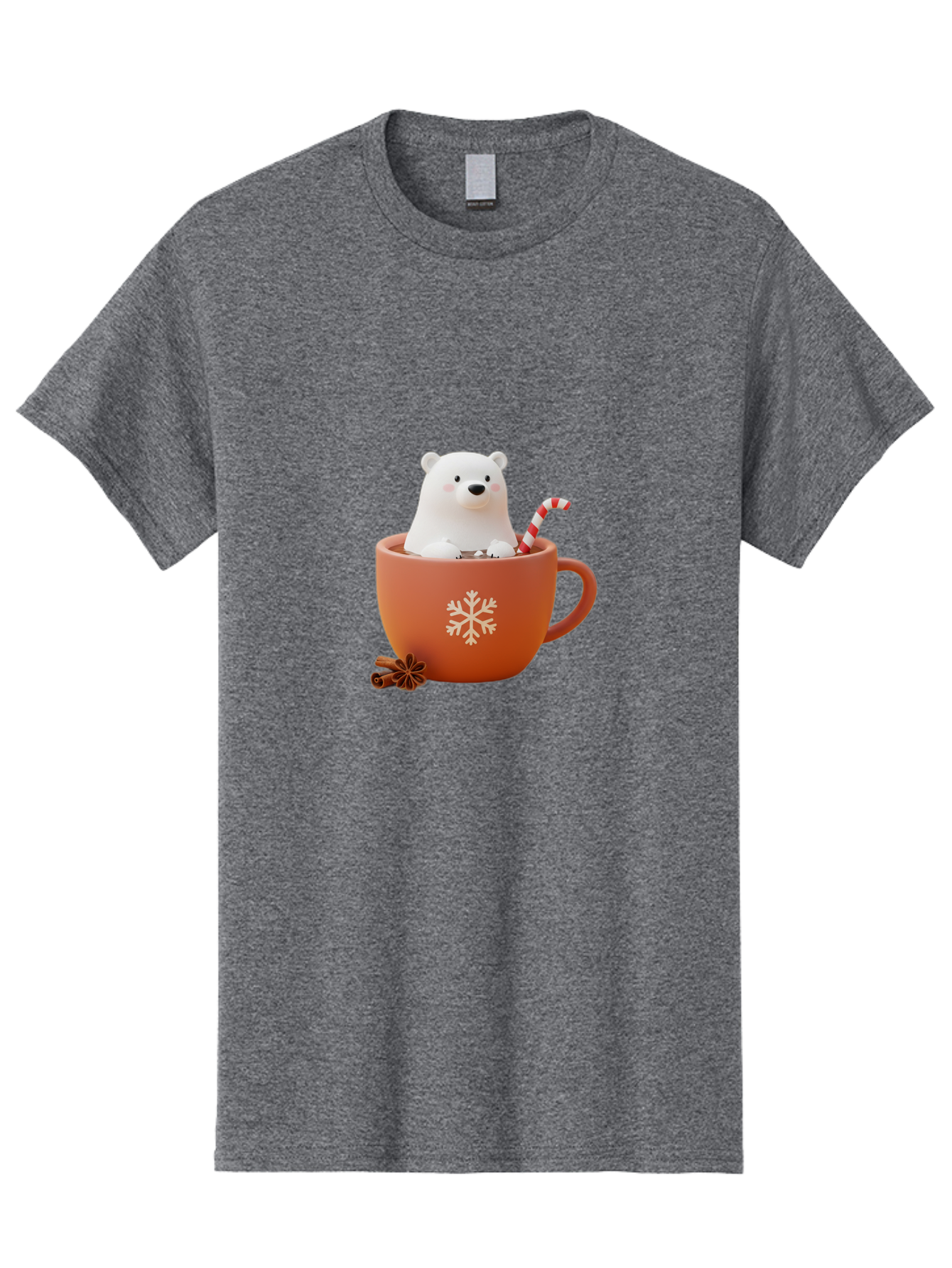 Polar-Bear-In-Coffee-Mug Men'S Graphic Tee, 100% Cotton, Comfortable Casual Summer Wear, Machine Washable, Polar Bear In A Mug, Festive Drink, Candy Cane, Snowflake Design, Winter Wonderland, Holiday Cheer, Adorable Bear, Red Mug, Bae654