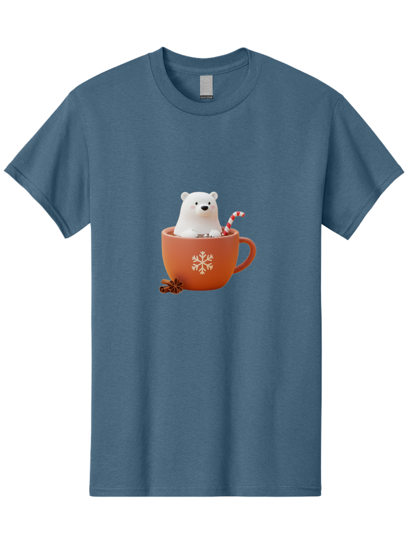 Polar-Bear-In-Coffee-Mug Men'S Graphic Tee, 100% Cotton, Comfortable Casual Summer Wear, Machine Washable, Polar Bear In A Mug, Festive Drink, Candy Cane, Snowflake Design, Winter Wonderland, Holiday Cheer, Adorable Bear, Red Mug, Bae654