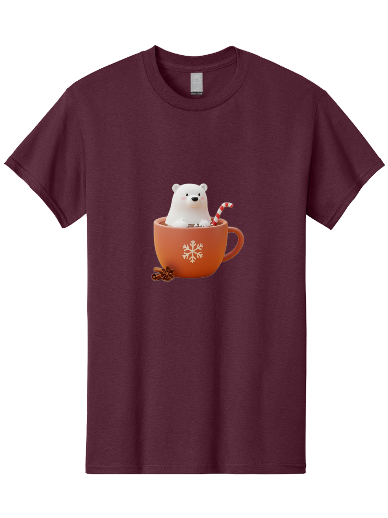 Polar-Bear-In-Coffee-Mug Men'S Graphic Tee, 100% Cotton, Comfortable Casual Summer Wear, Machine Washable, Polar Bear In A Mug, Festive Drink, Candy Cane, Snowflake Design, Winter Wonderland, Holiday Cheer, Adorable Bear, Red Mug, Bae654