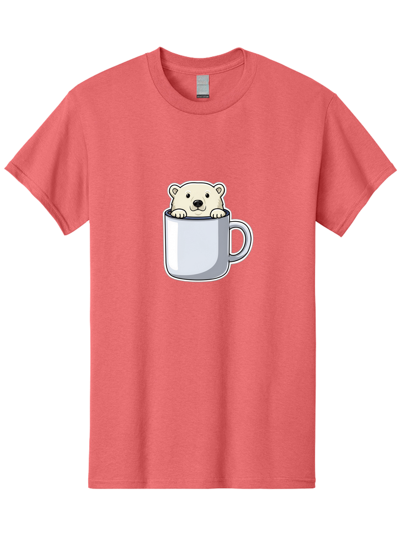 Polar-Bear-In-Mug-2 Men'S Graphic Tee, 100% Cotton, Comfortable Casual Summer Wear, Machine Washable, Polar Bear In Coffee Mug, Cartoon Character, Cute Animal, Funny Illustration, Coffee Break, Morning Routine, Office Humor, Creative Design, Bae656